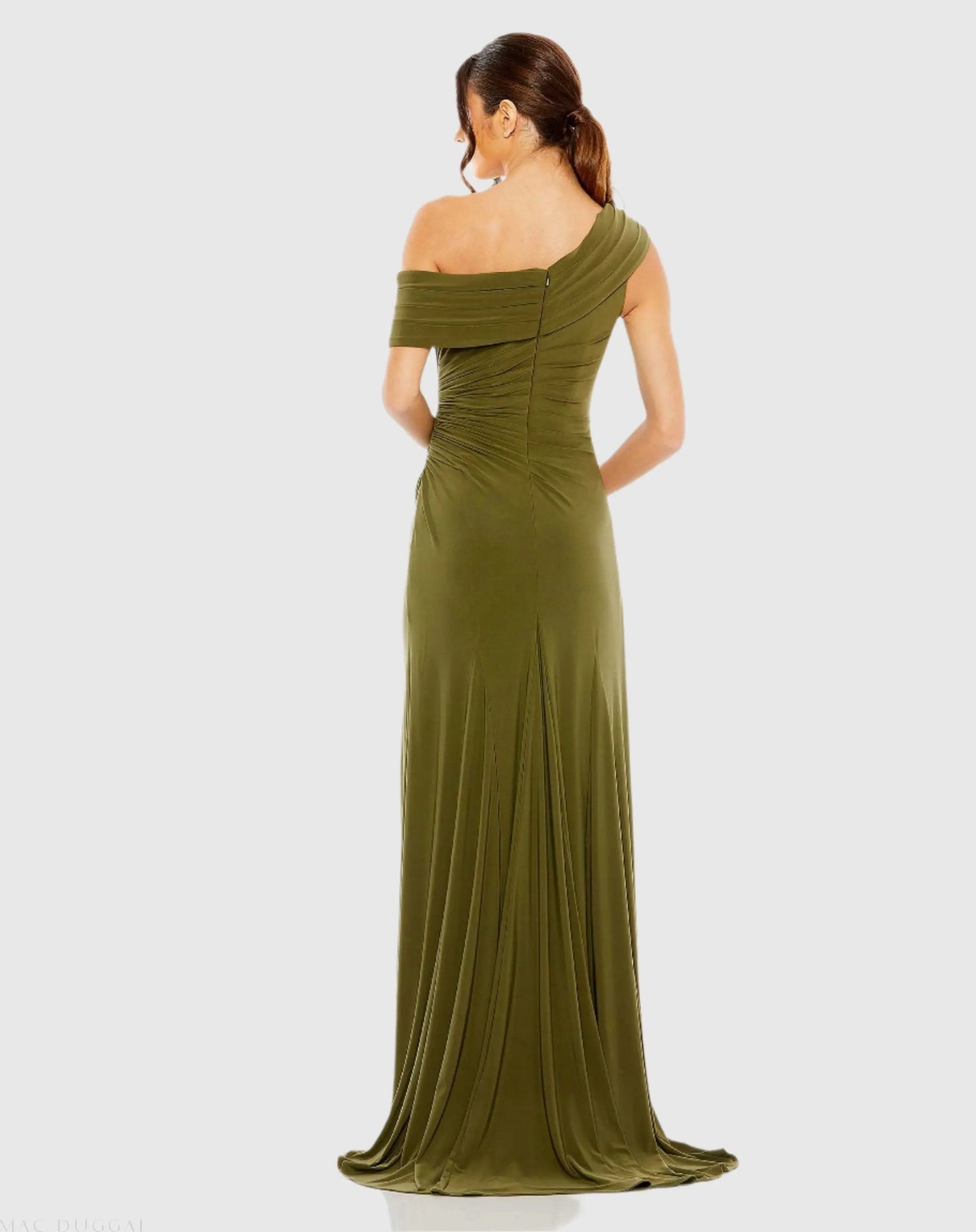 Green Foldover Off-the-Shoulder Slit Gown - Ieena for Mac Duggal