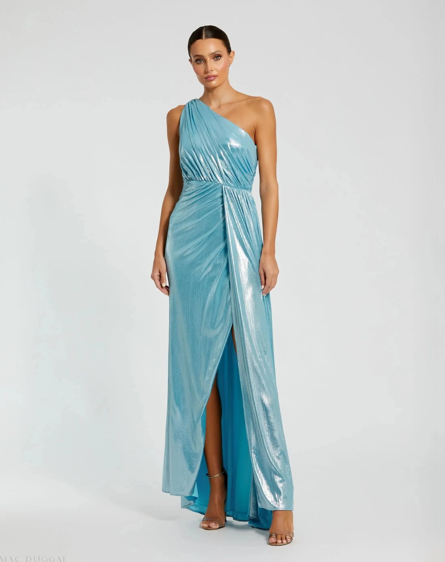 Blue One Shoulder Draped Gown - Mac Duggal