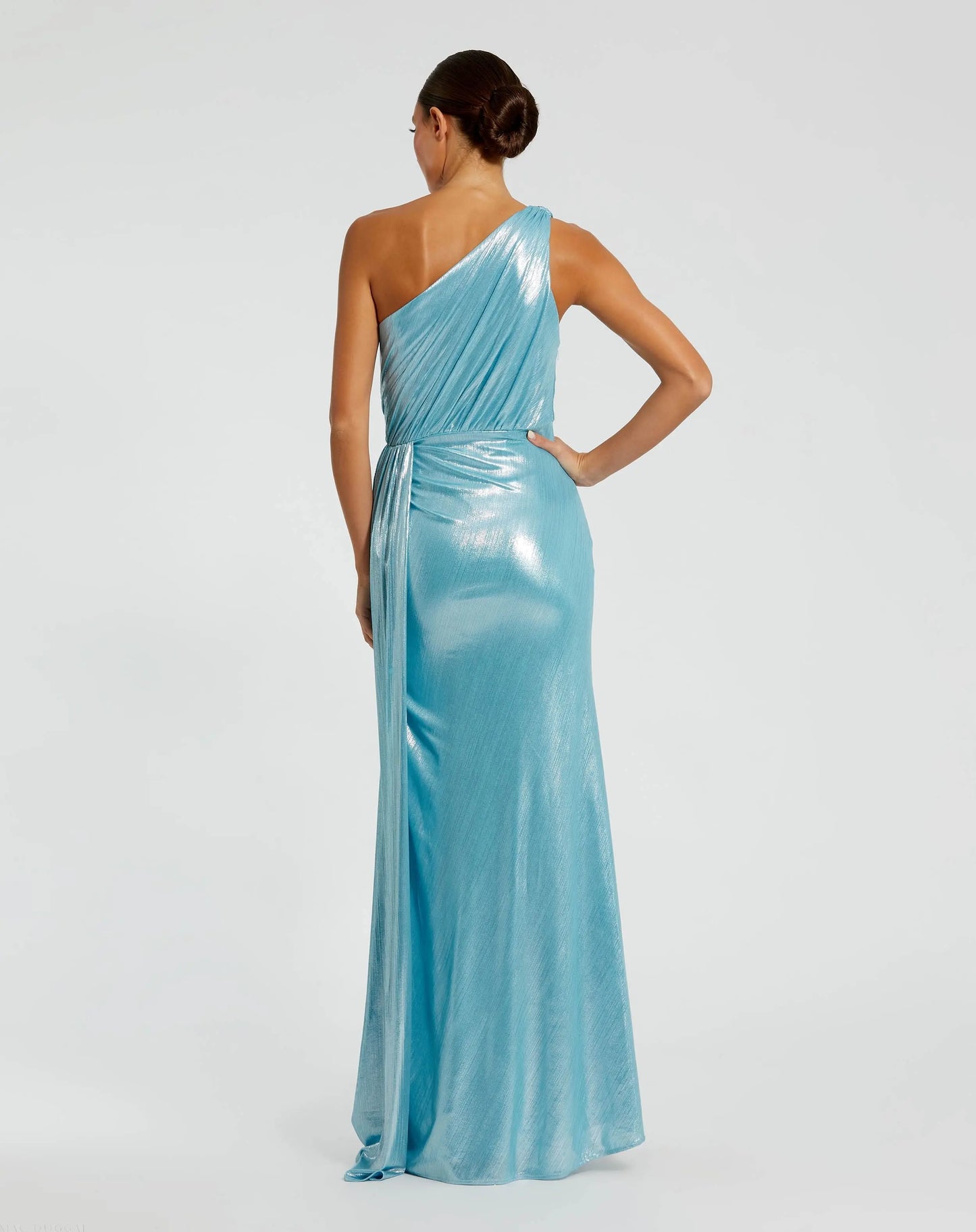 Blue One Shoulder Draped Gown - Mac Duggal