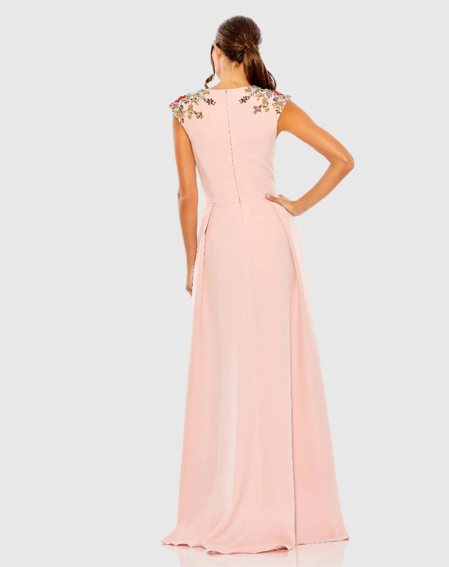 Pink Beaded Cap Sleeve V Neck A Line Gown - Ieena for Mac Duggal