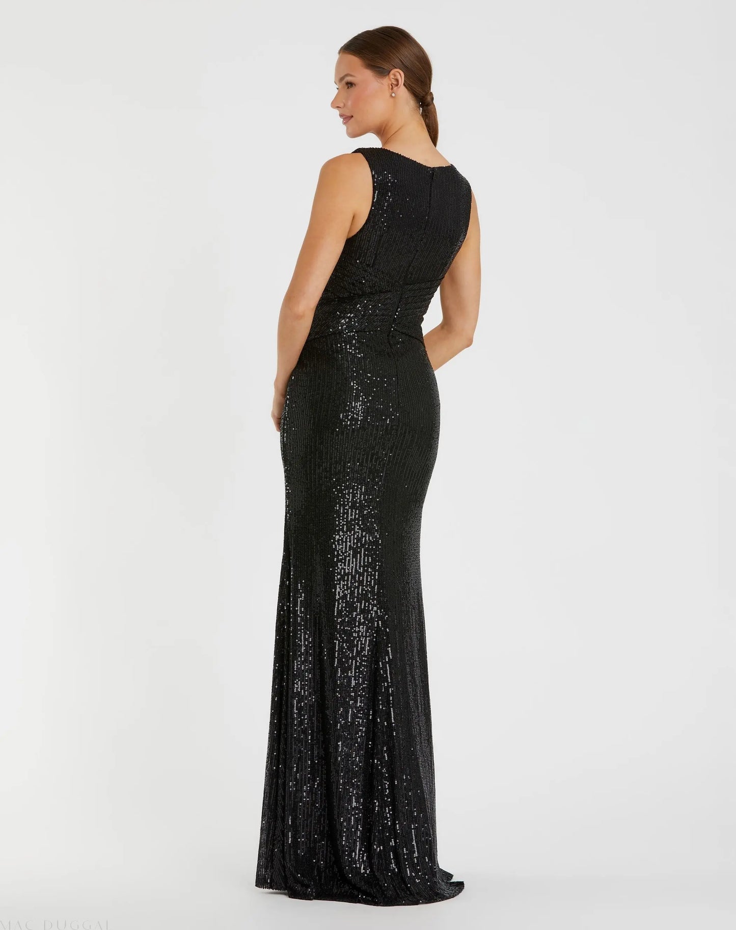 Black V-Neck Sequin Wrap Waist Gown - Ieena for Mac Duggal