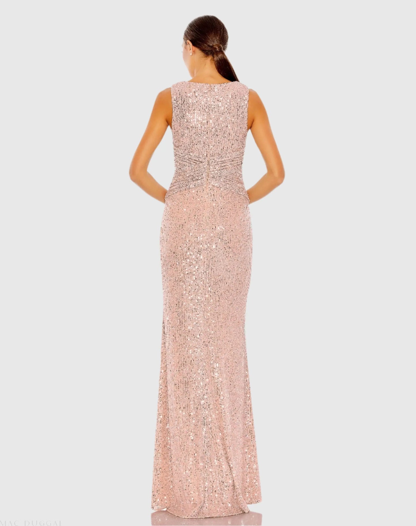 Pink V-Neck Sequin Wrap Waist Gown - Ieena for Mac Duggal
