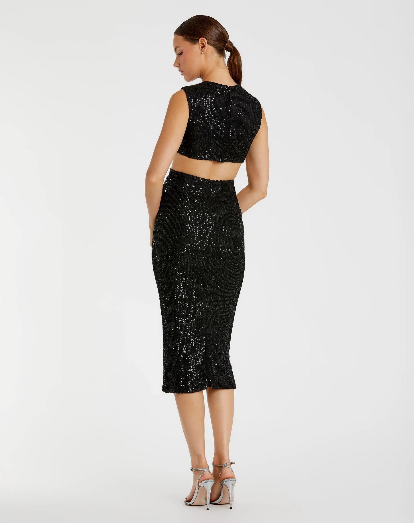 Black Sequin Front Twist Cut Out Sheath Dress - FINAL SALE - Ieena for Mac Duggal