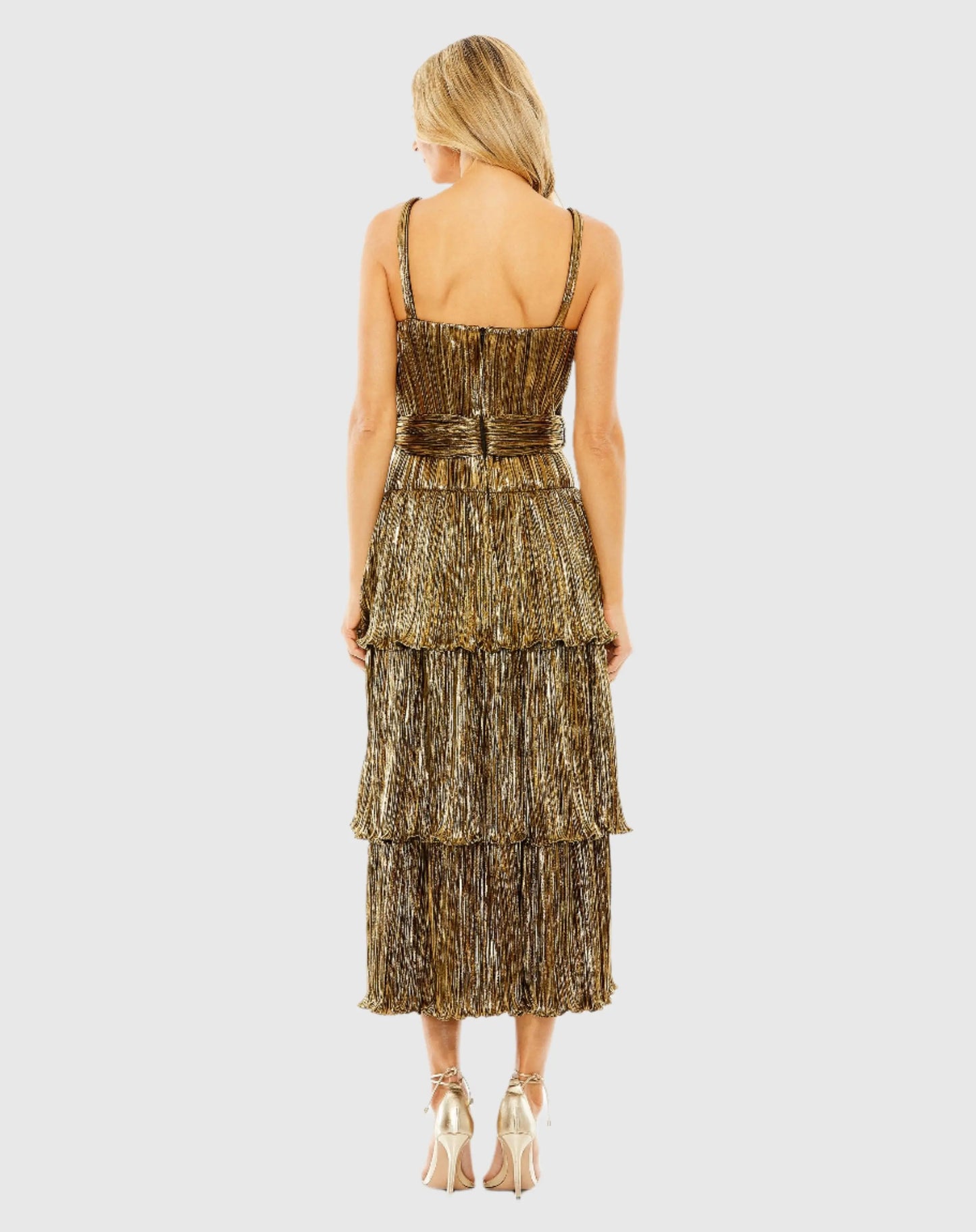 Dark Gold Ruffle Tiered Buckle Detail Dress - Mac Duggal