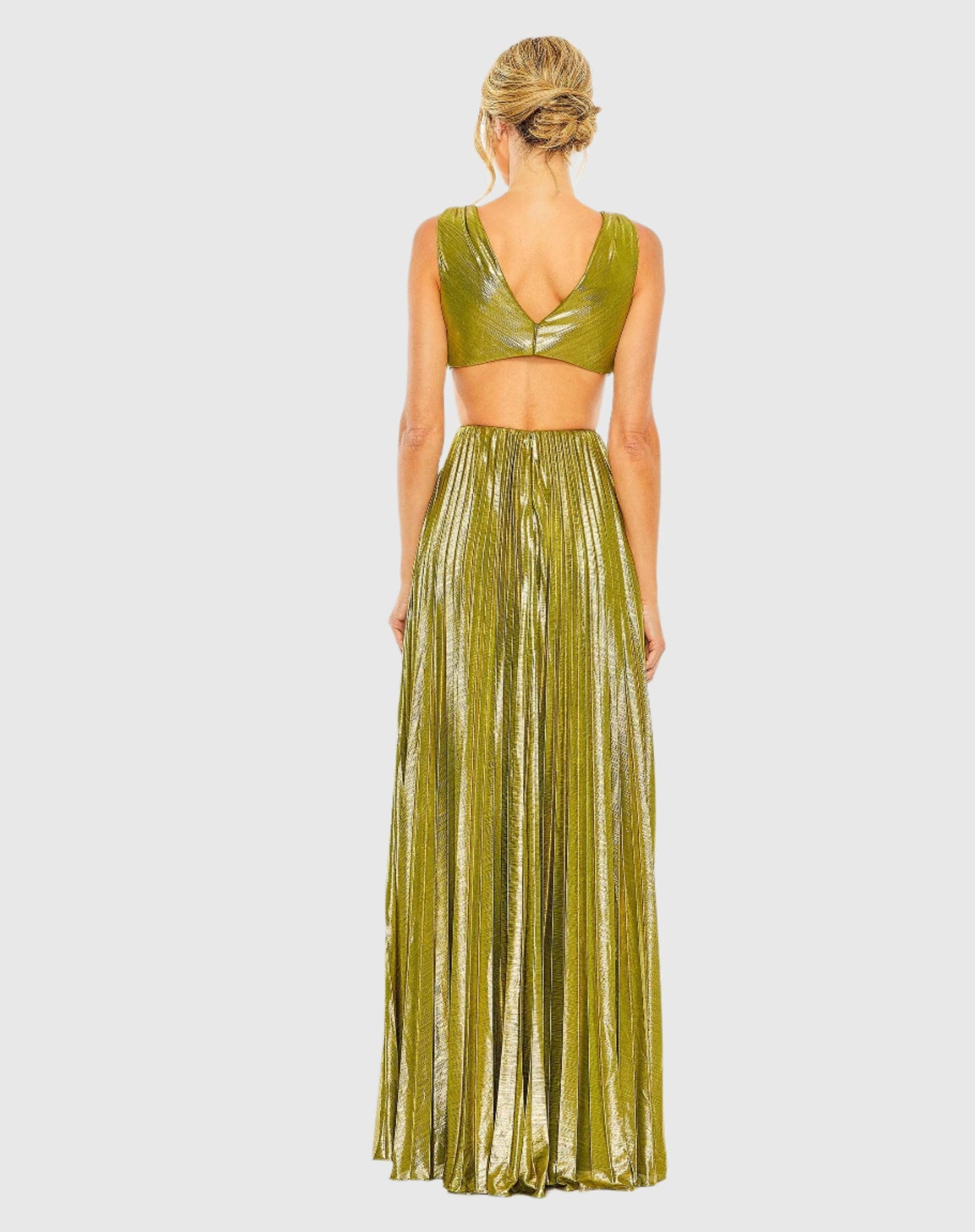 Green Pleated Metallic Cutout Gown - Ieena for Mac Duggal