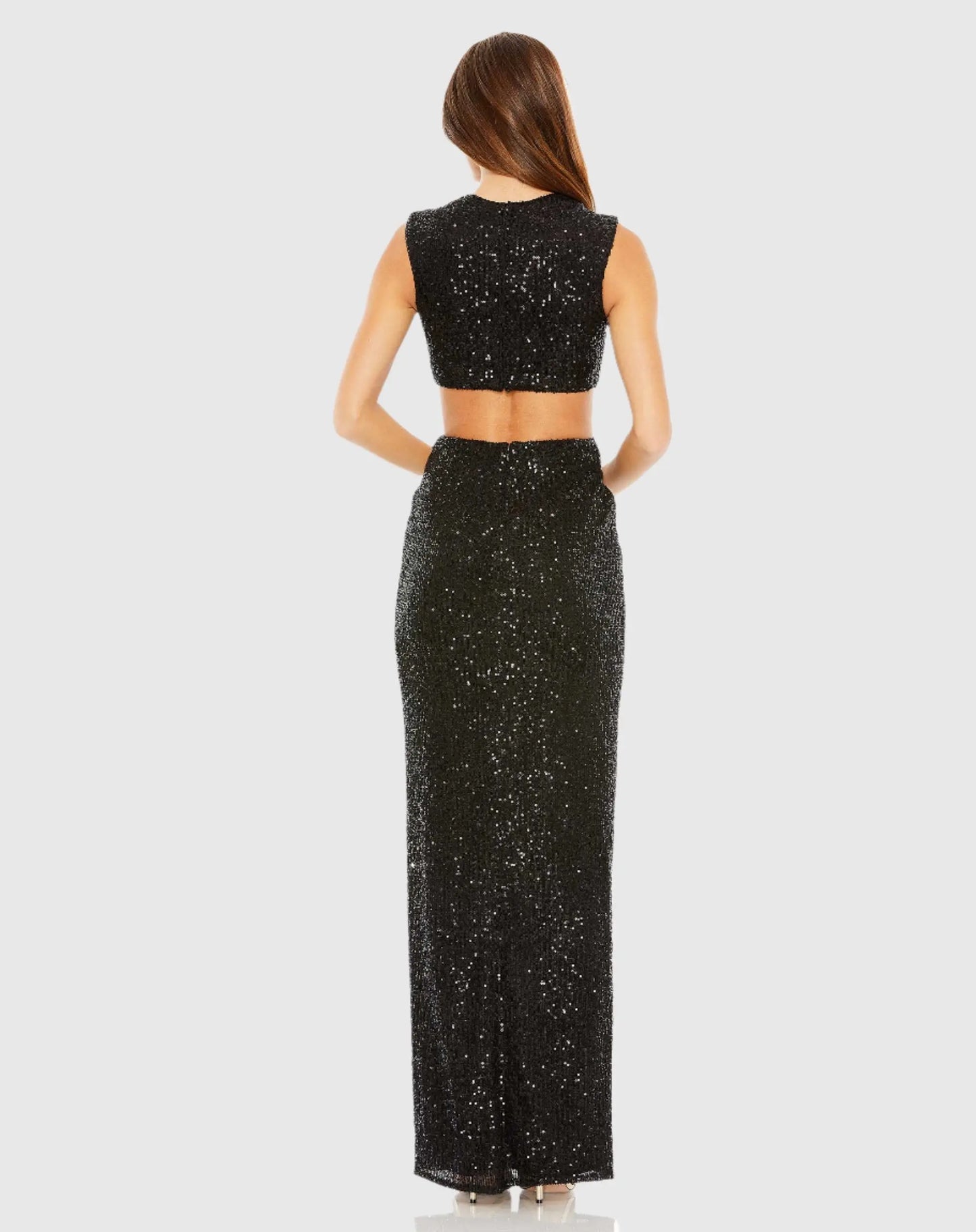 Black Sequin Twist Cut Out Open Back Gown - Mac Duggal