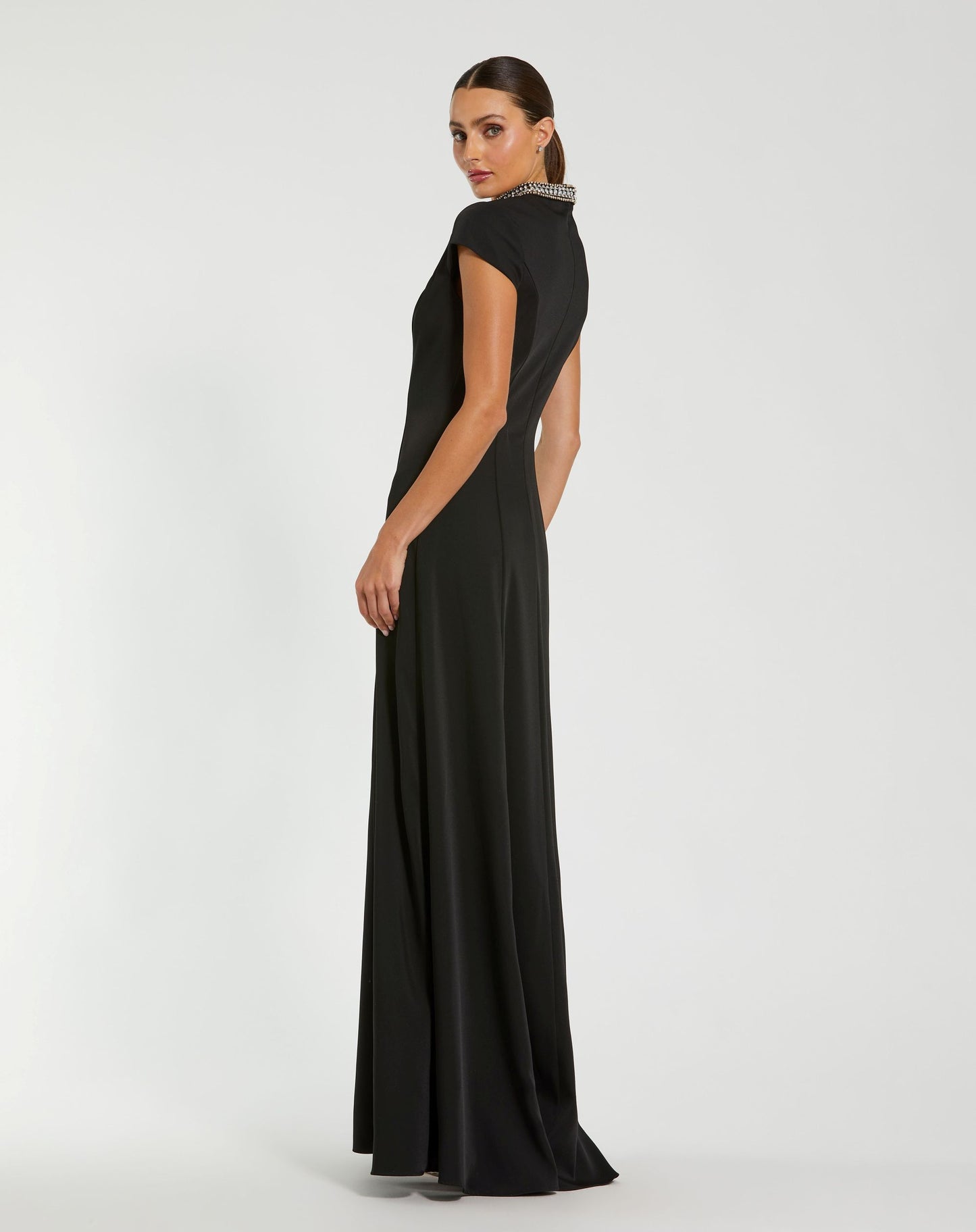 Black Cap Sleeve Gown With Embellished Neckline - Ieena for Mac Duggal