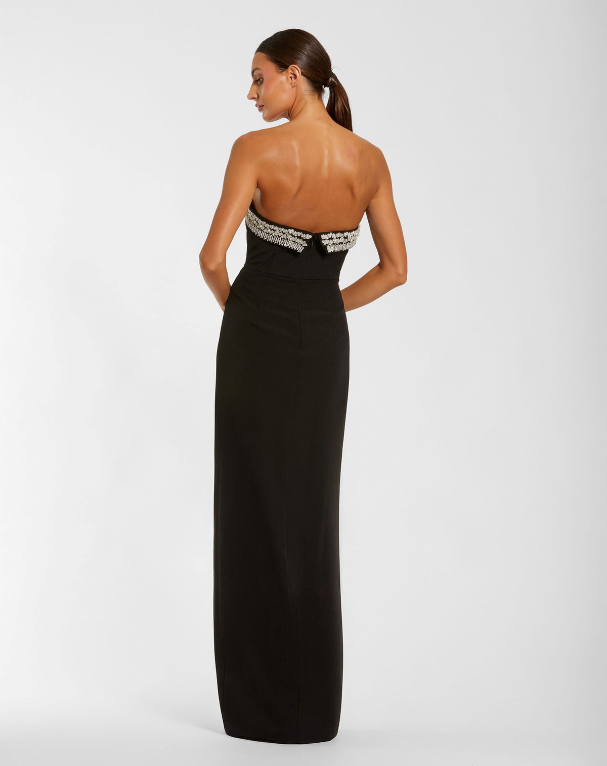 Black Rhinestone Embellished Strapless Column Gown - Ieena for Mac Duggal