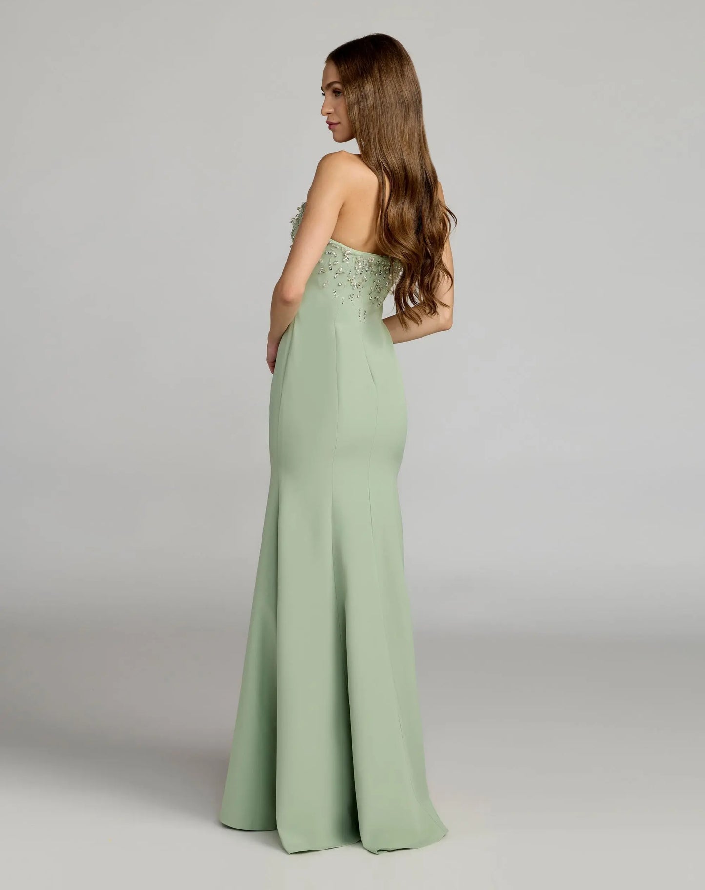 Green Strapless Embellished Crepe Mermaid Gown - Ieena for Mac Duggal
