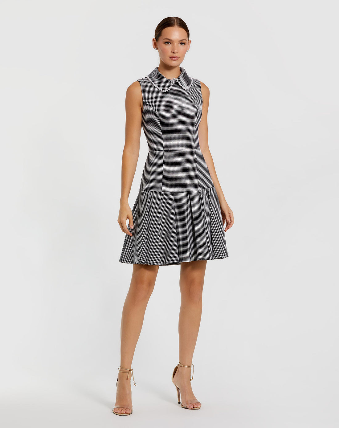 Black Sleeveless Collared Boucle Mini Dress - Ieena for Mac Duggal