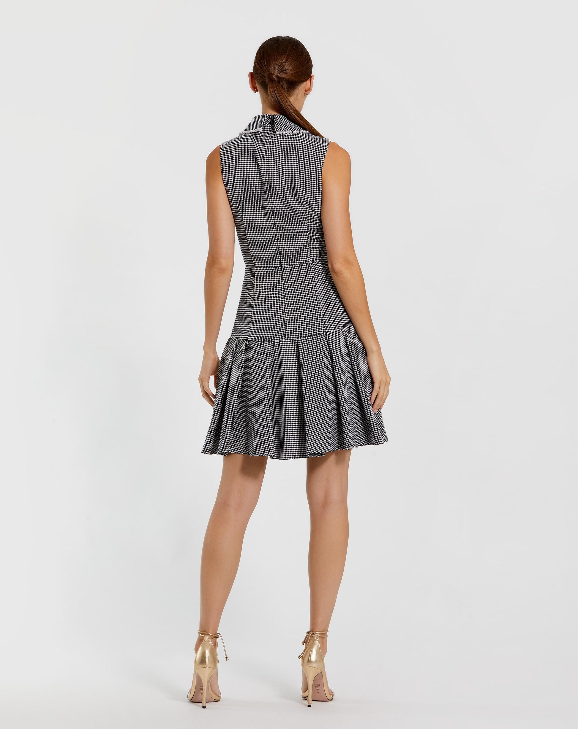 Black Sleeveless Collared Boucle Mini Dress - Ieena for Mac Duggal