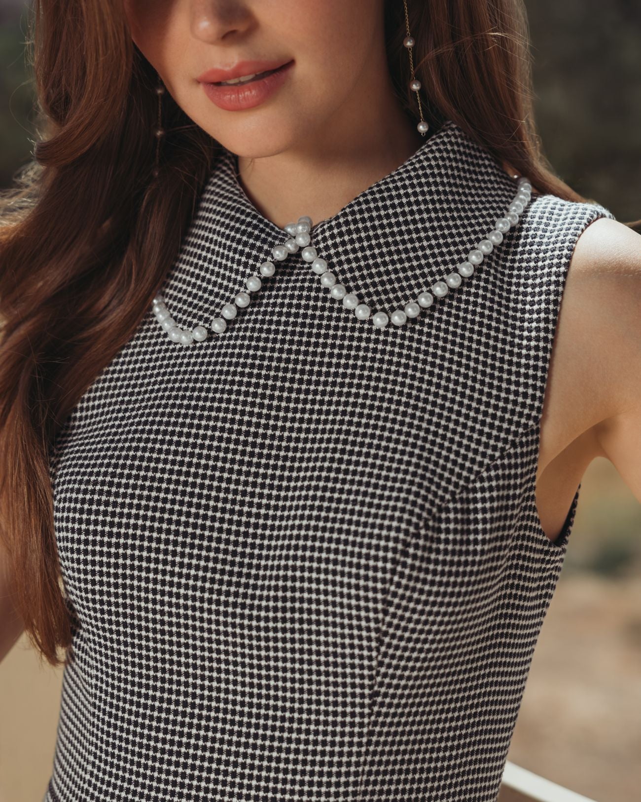 Black Sleeveless Collared Boucle Mini Dress - Ieena for Mac Duggal