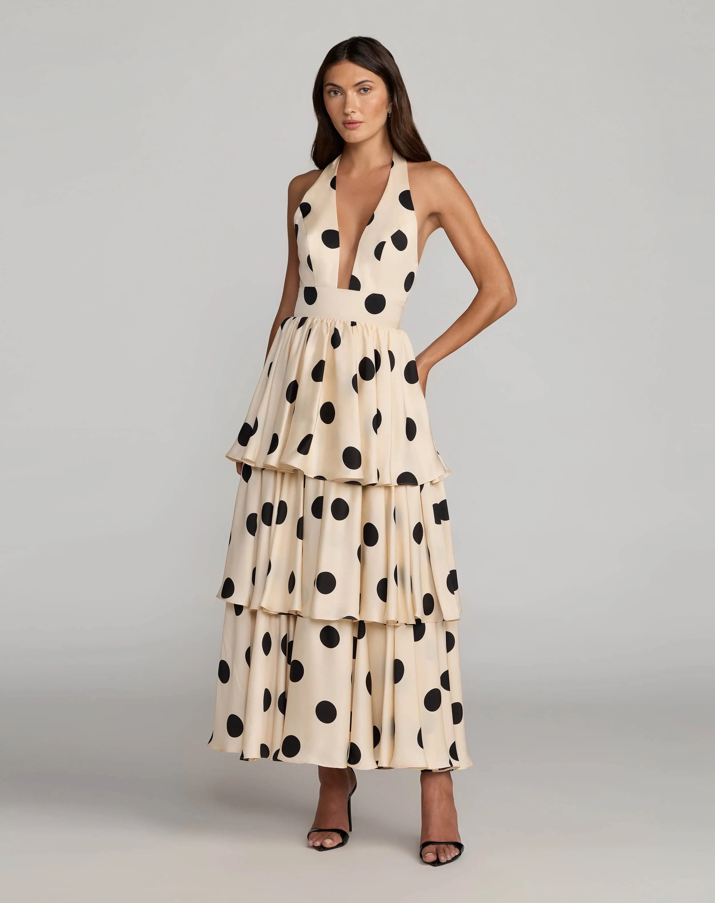 white and black polka dot maxi dress Candie Polka Dot Maxi Dress main image 1