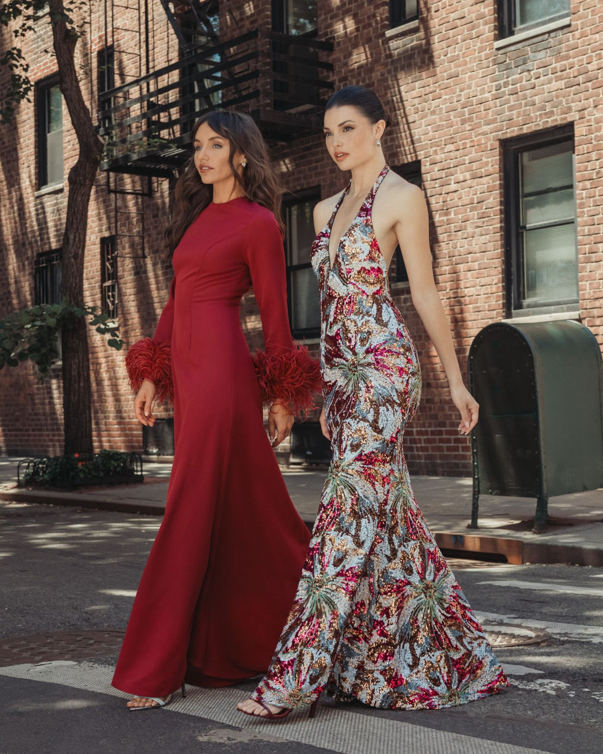 Berry Multi Floral Sequin Sleeveless Open Back Gown - Ieena for Mac Duggal