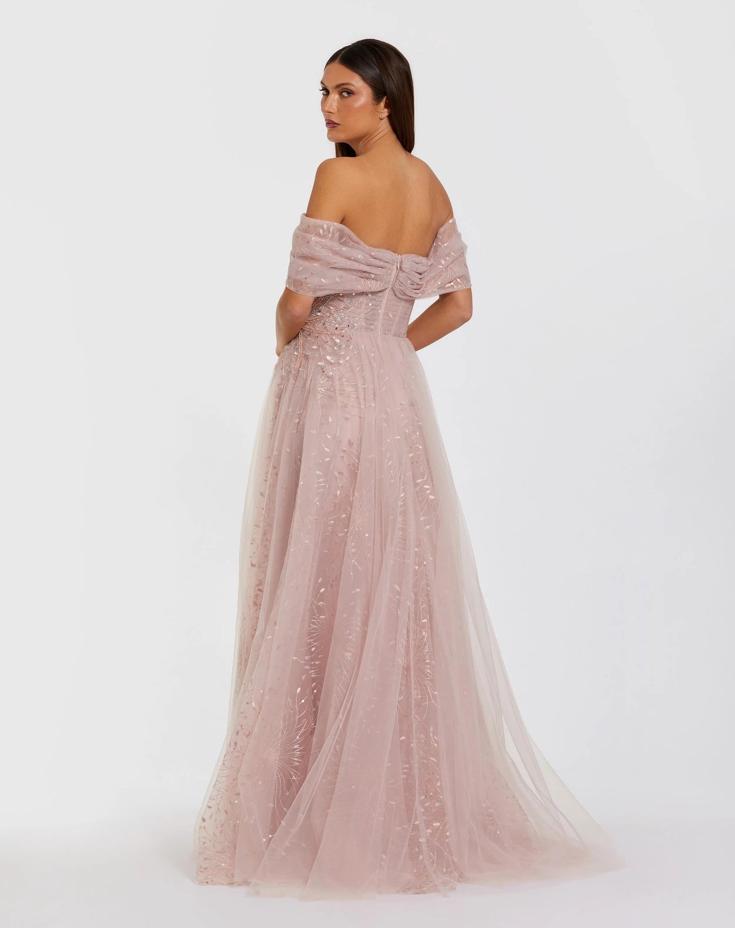 Pink Embroidered Tulle Off The Shoulder Ball Gown - Mac Duggal