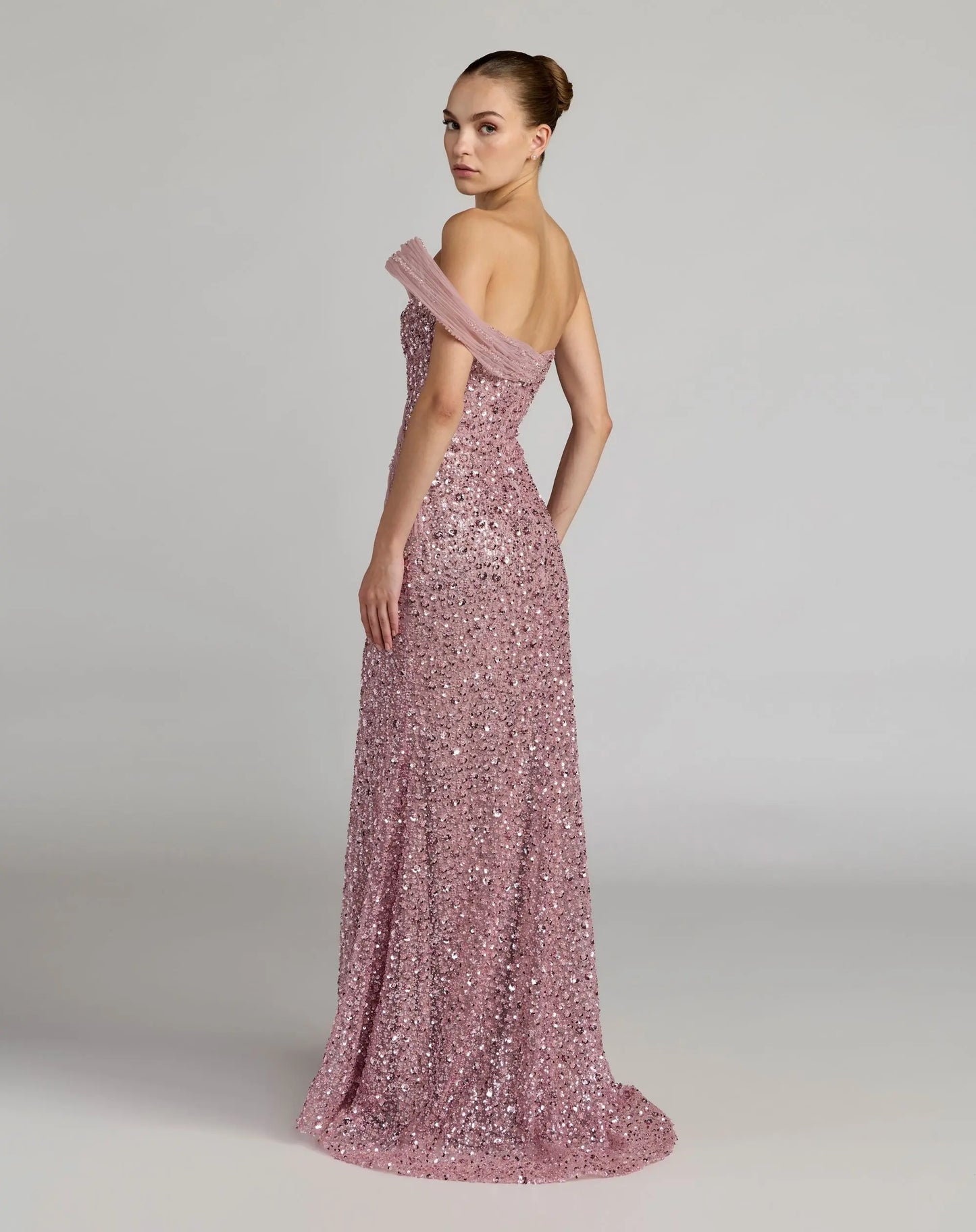 Pink Embellished Strapless Gown with Sculptural Drape - Mac Duggal