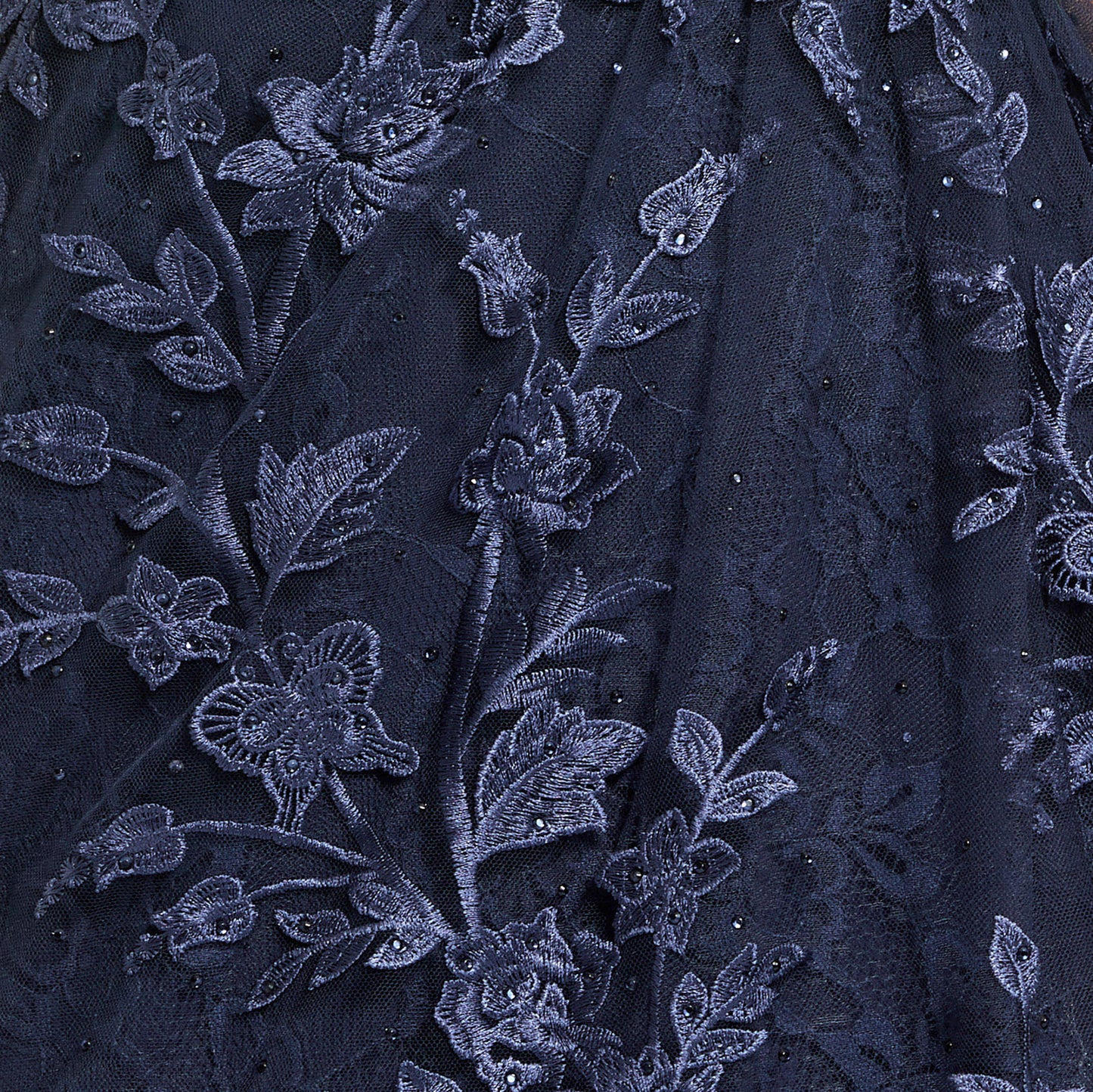 Women's Faux Wrap Embroidered Cap Sleeve Gown - Midnight,US 2