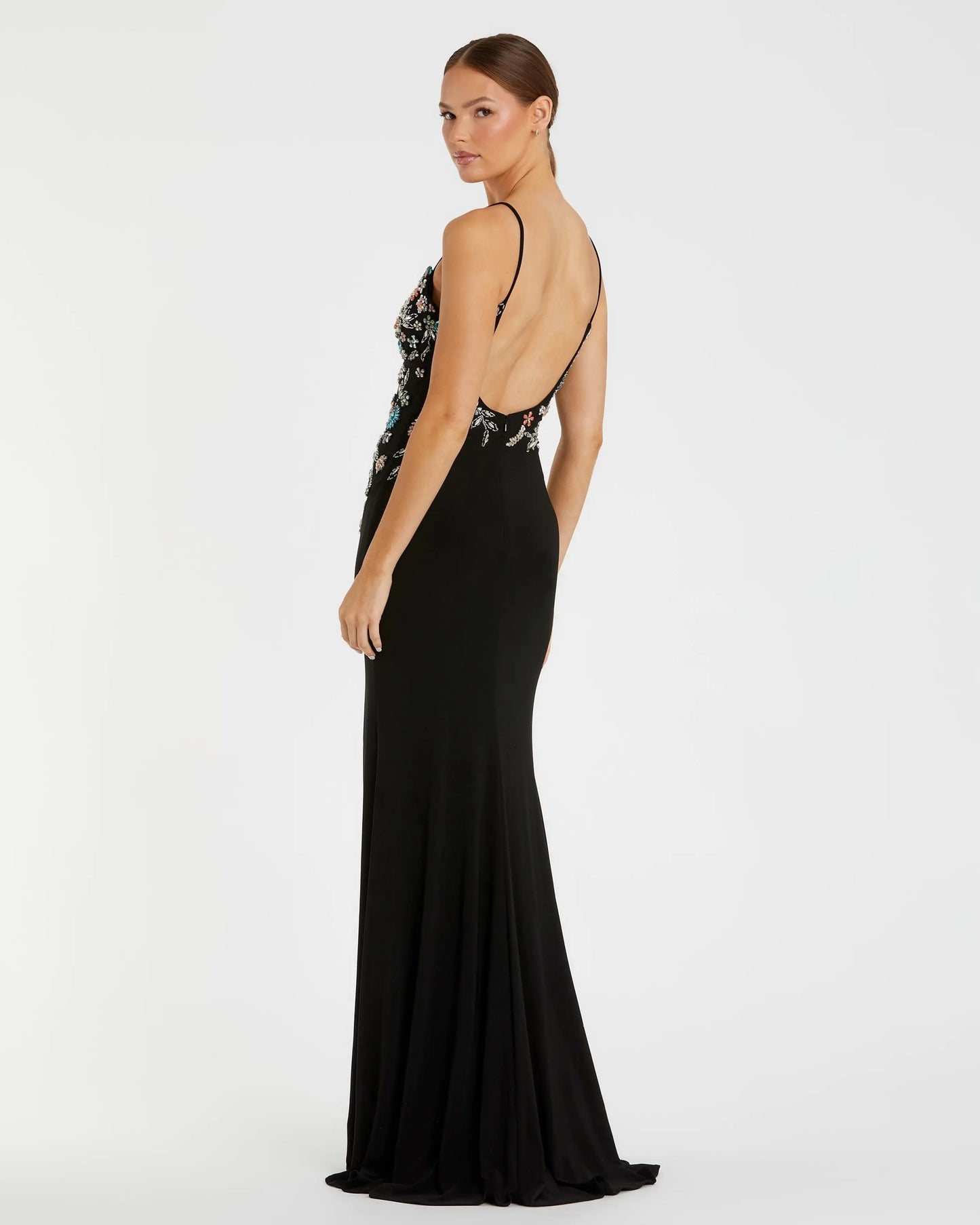 Black Multi Color Beaded Floral Cami Gown - Mac Duggal