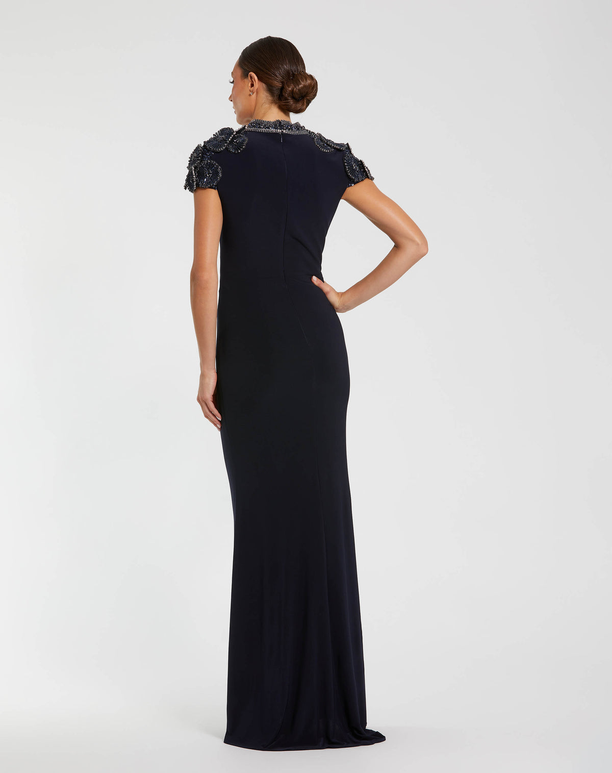 Midnight High Neck Embellished Column Gown - Mac Duggal