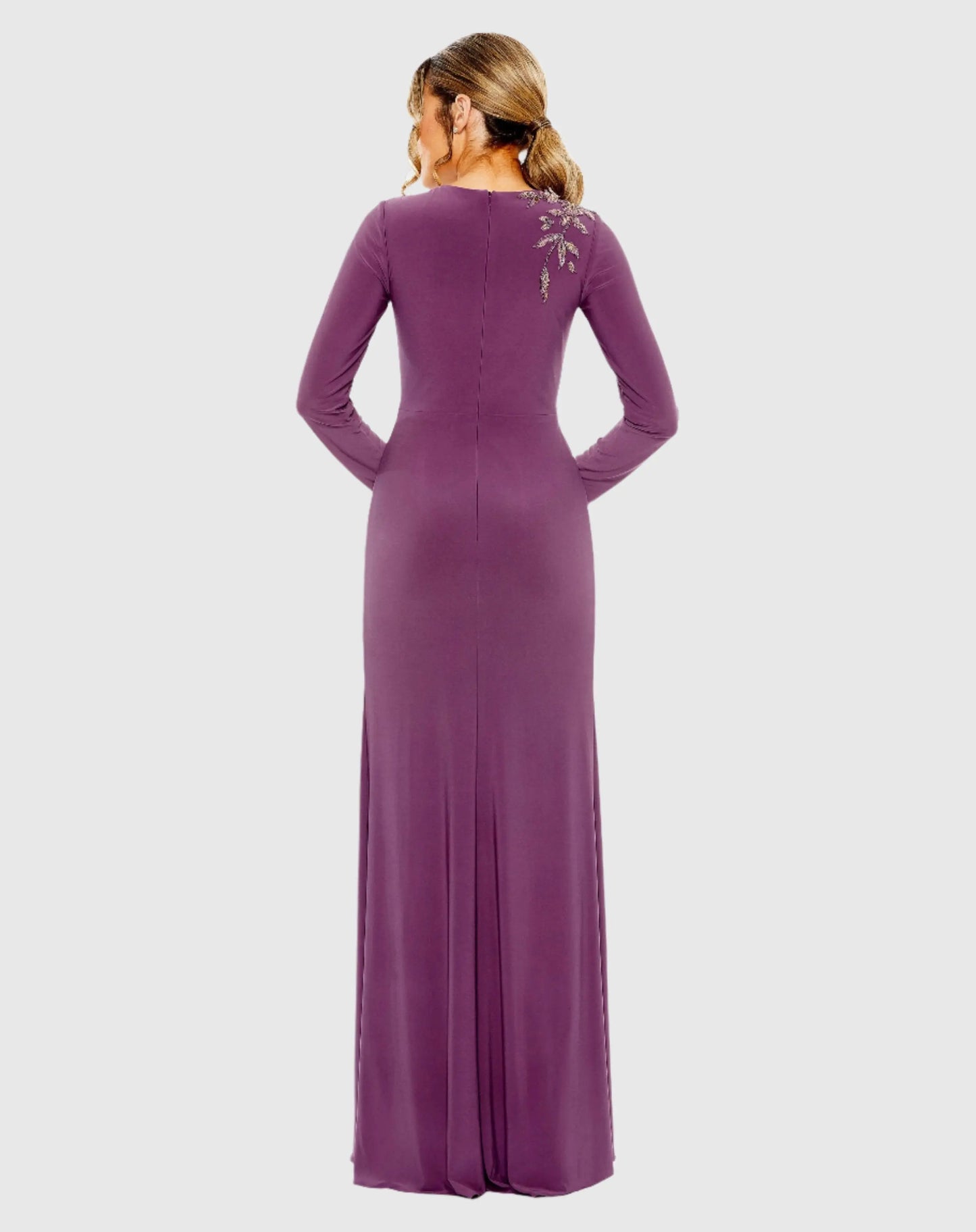 Jersey High Neck Long Sleeve Embellished Gown - Mac Duggal