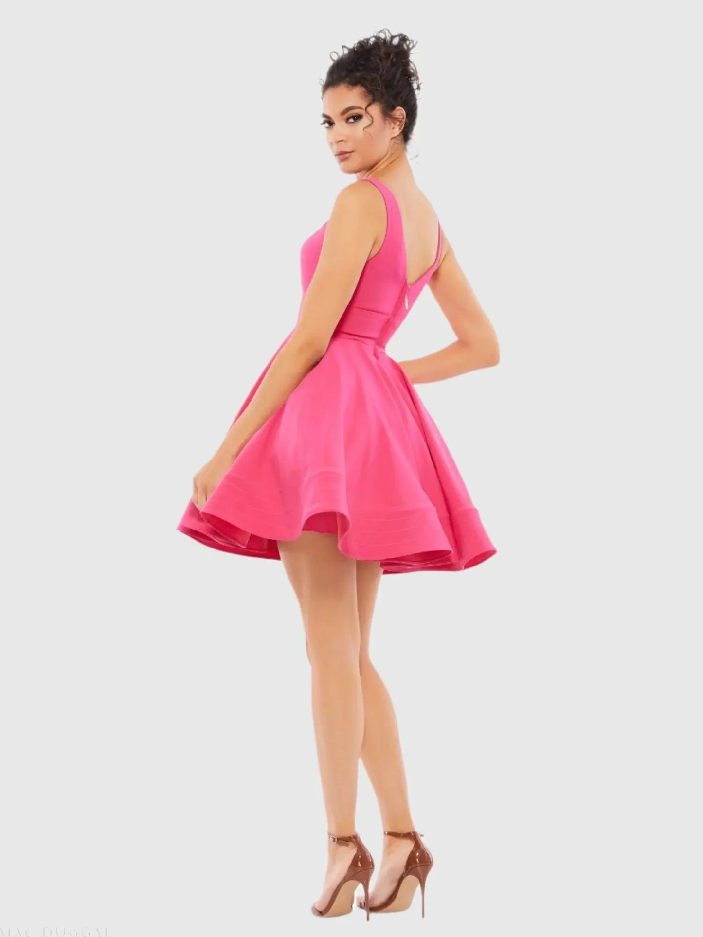 Pink V Neck Fit & Flare Mini Dress - Ieena for Mac Duggal