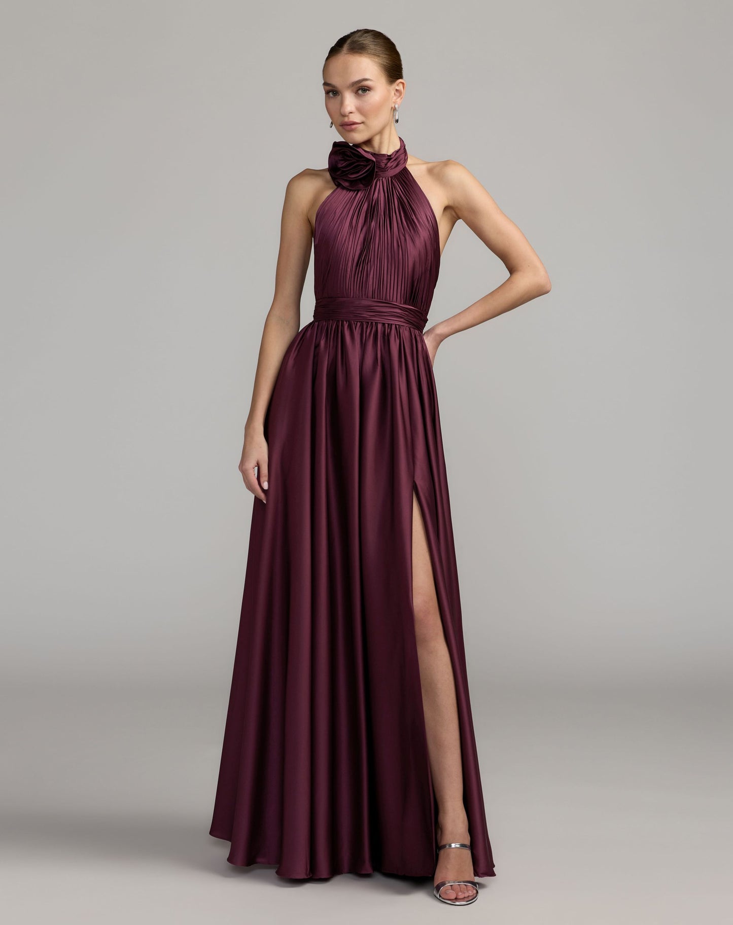 Purple Soft Tie Halter Neck High Slit Gown - Mac Duggal