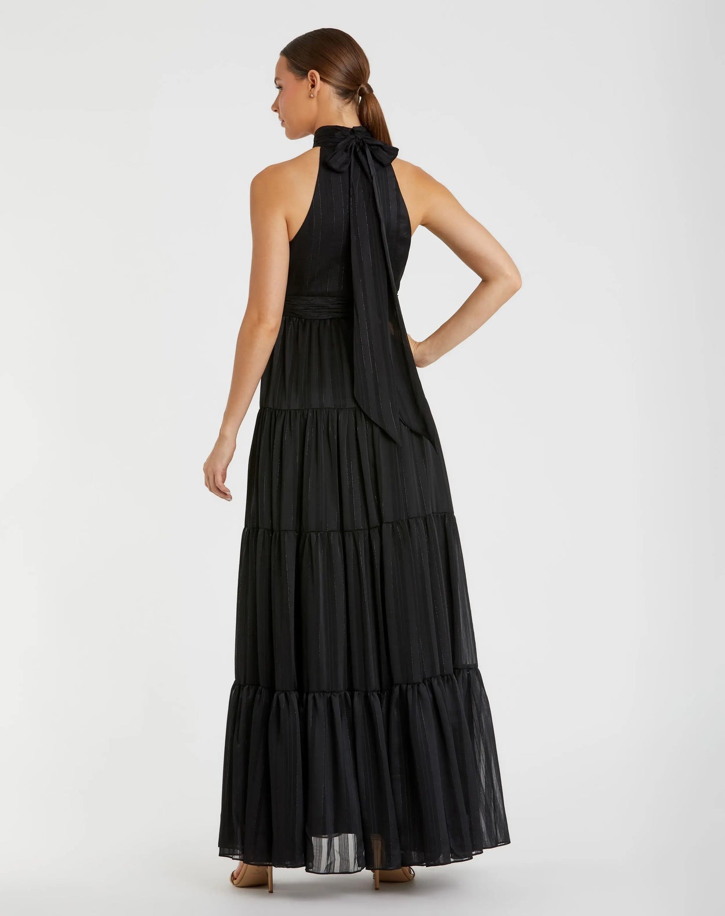 Black Tie Halter Neck Tiered Gown - Mac Duggal