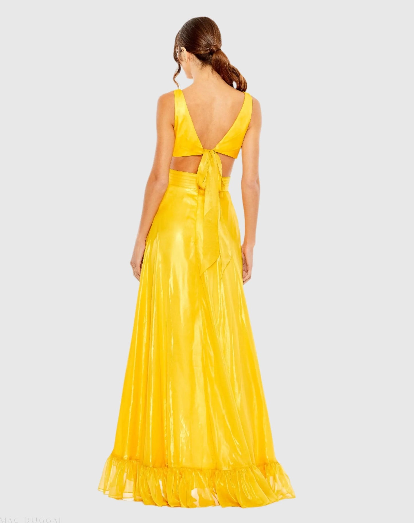 Yellow Cut Out High Low Ruffle Gown - Ieena for Mac Duggal