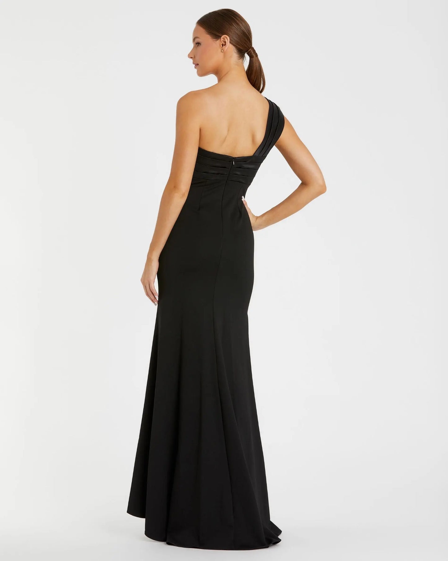 Black One Shoulder Draped Trumpet Gown - Mac Duggal