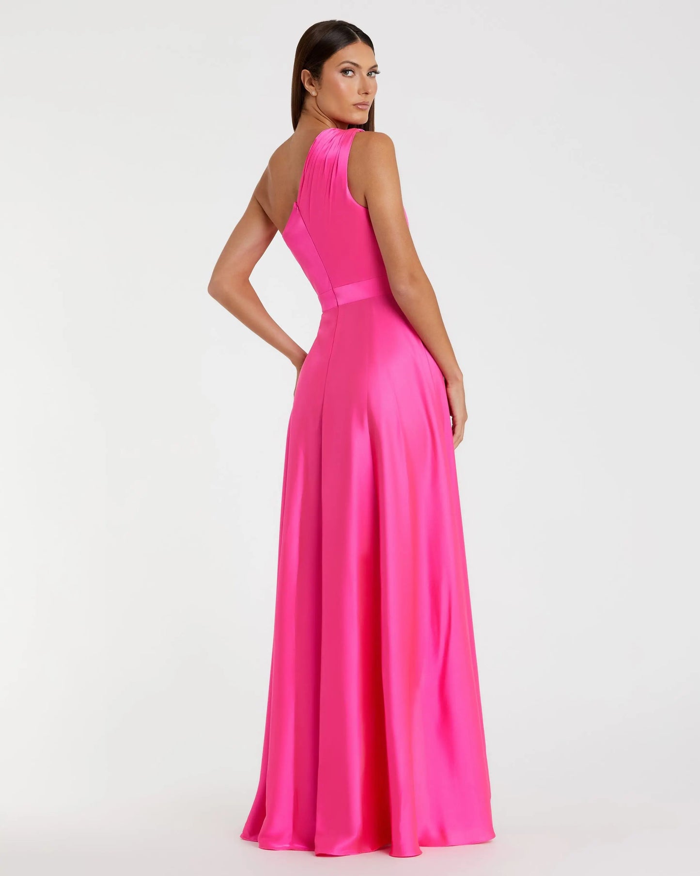 Pink One Shoulder High Low A Line Gown- Ieena for Mac Duggal