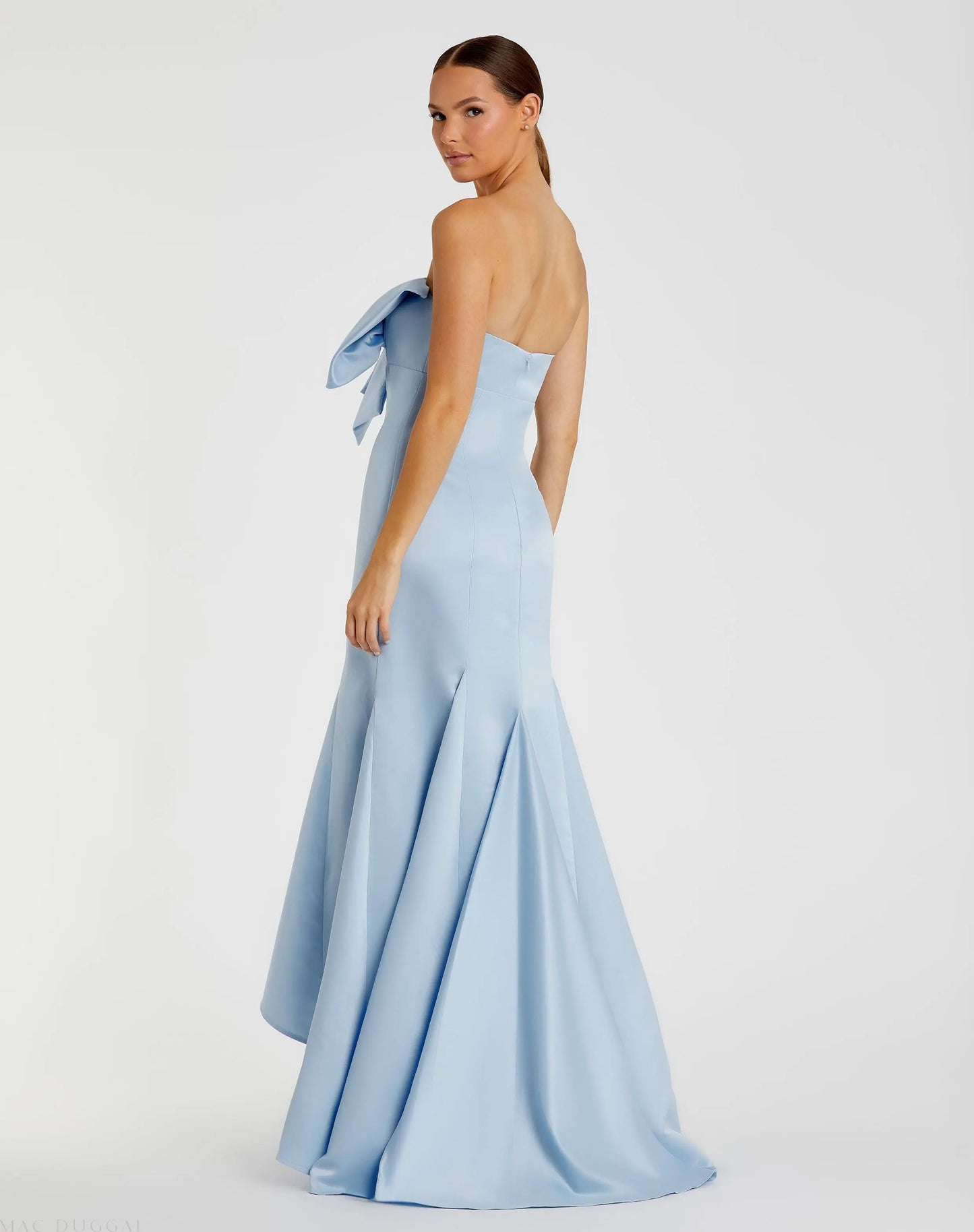Light Blue Strapless Bow Mermaid Gown - Ieena for Mac Duggal
