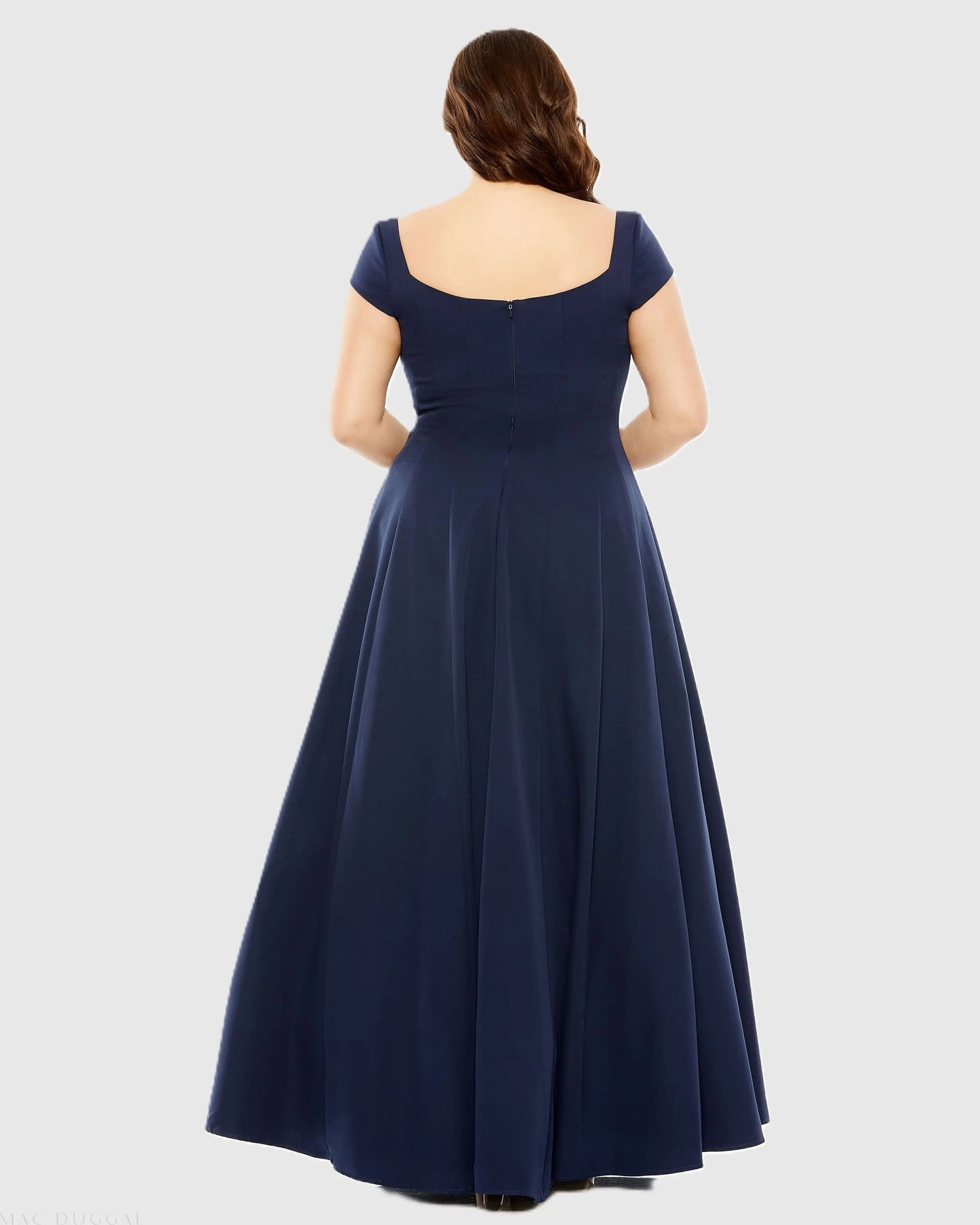 Navy Cap Sleeve Square Neck Ball Gown Mac Duggal