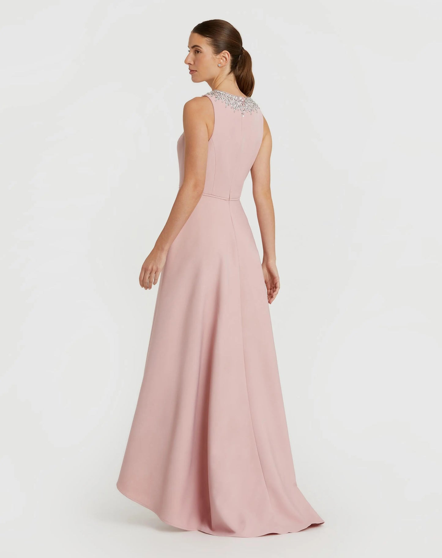 Blush Crepe Embellished Neck High Low Gown - Ieena for Mac Duggal