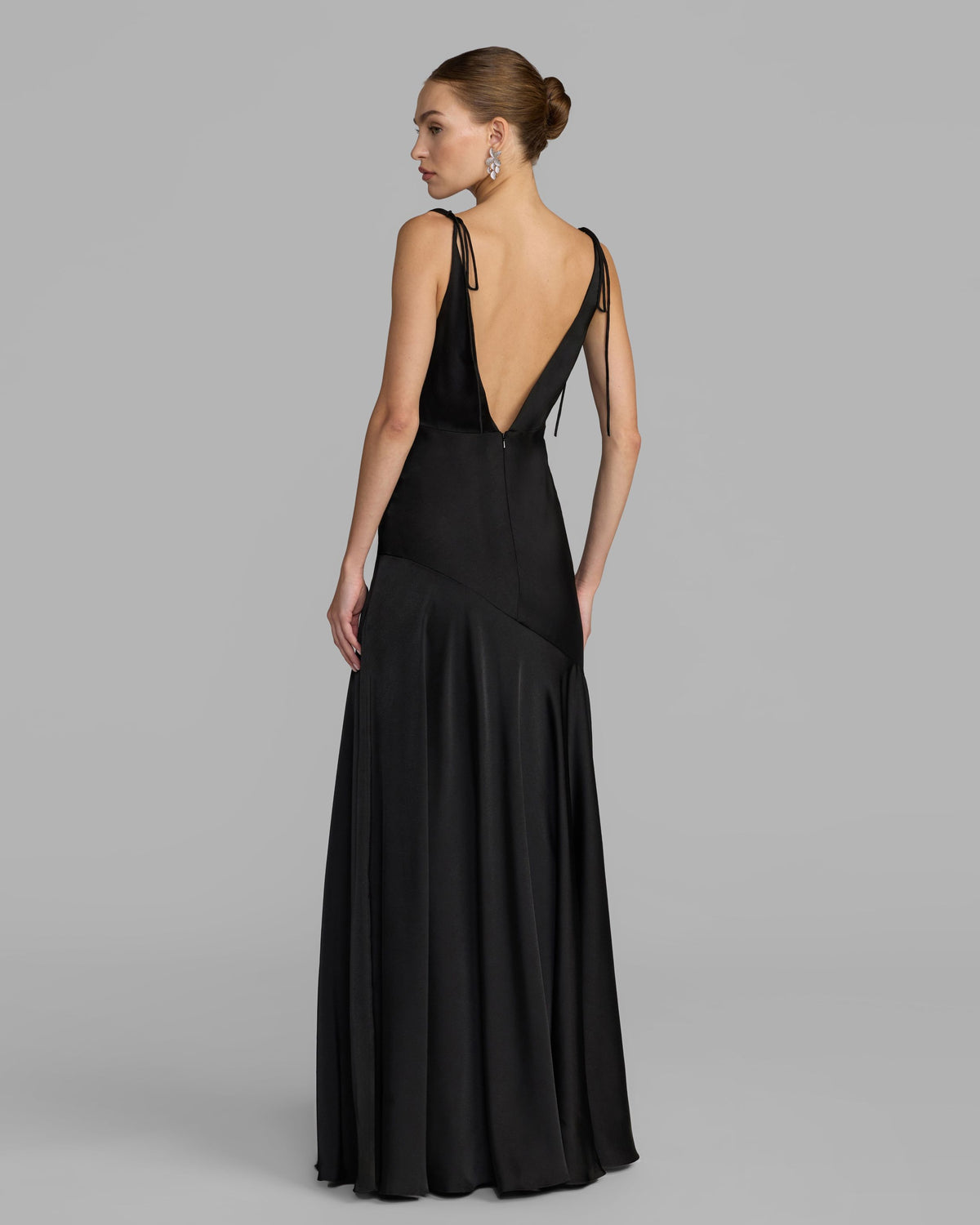 Black Charmeuse Cowl Gown With Thin Bow Straps Ieena for Mac Duggal
