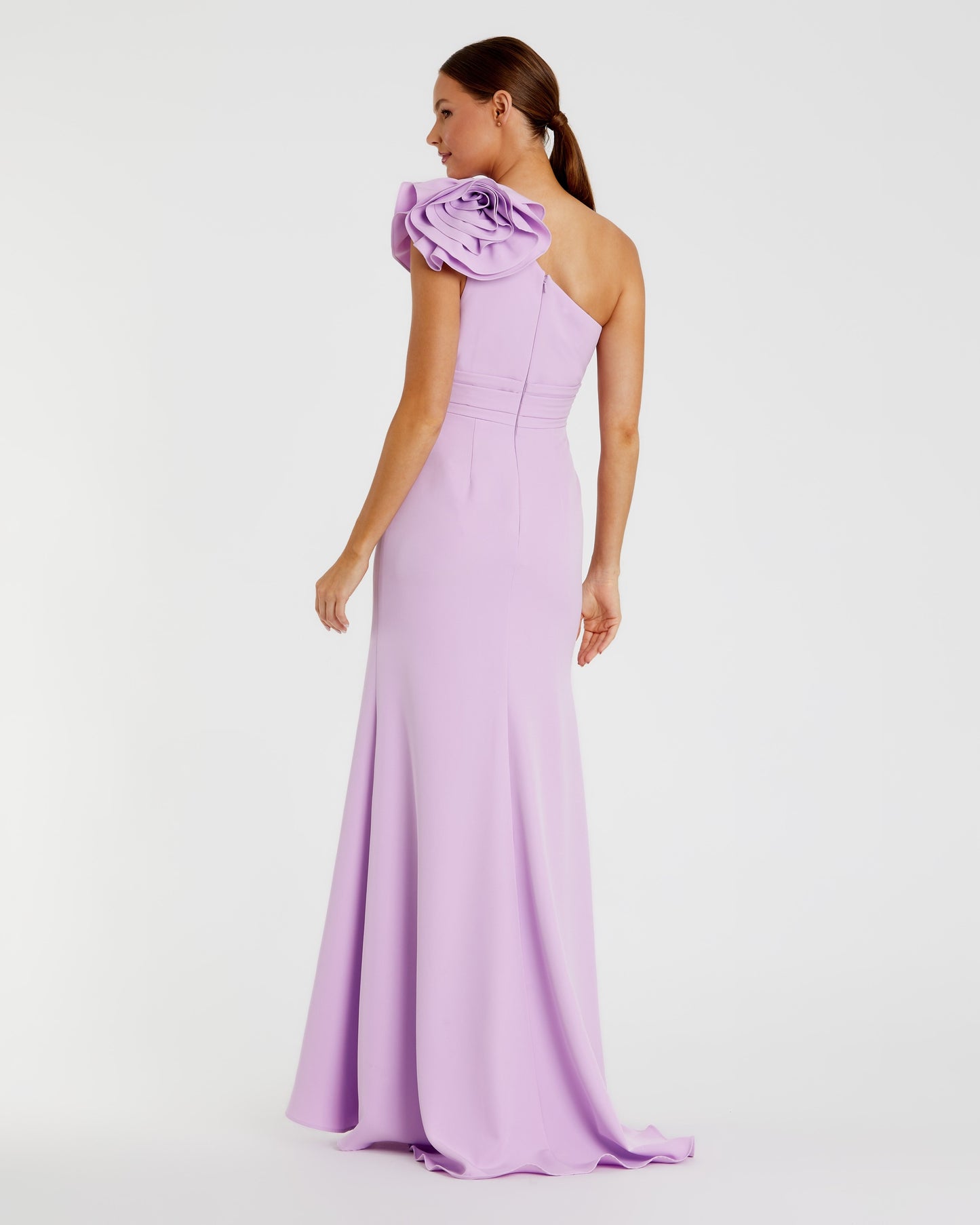 Purple One Shoulder Gown With 3D Flower Ieena for Mac Duggal