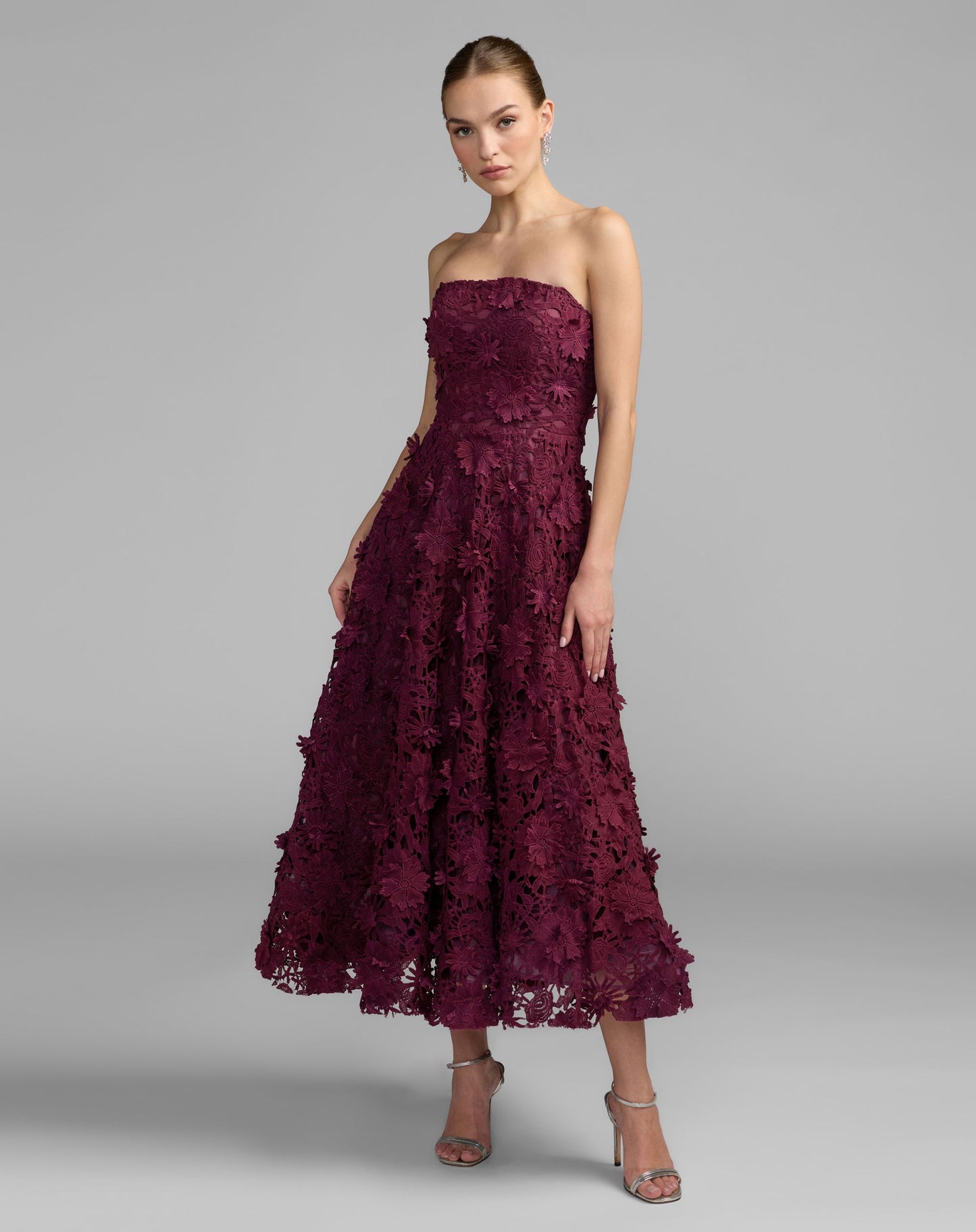 Red Strapless Floral Embroidered Lace A-Line Dress - Ieena for Mac Duggal