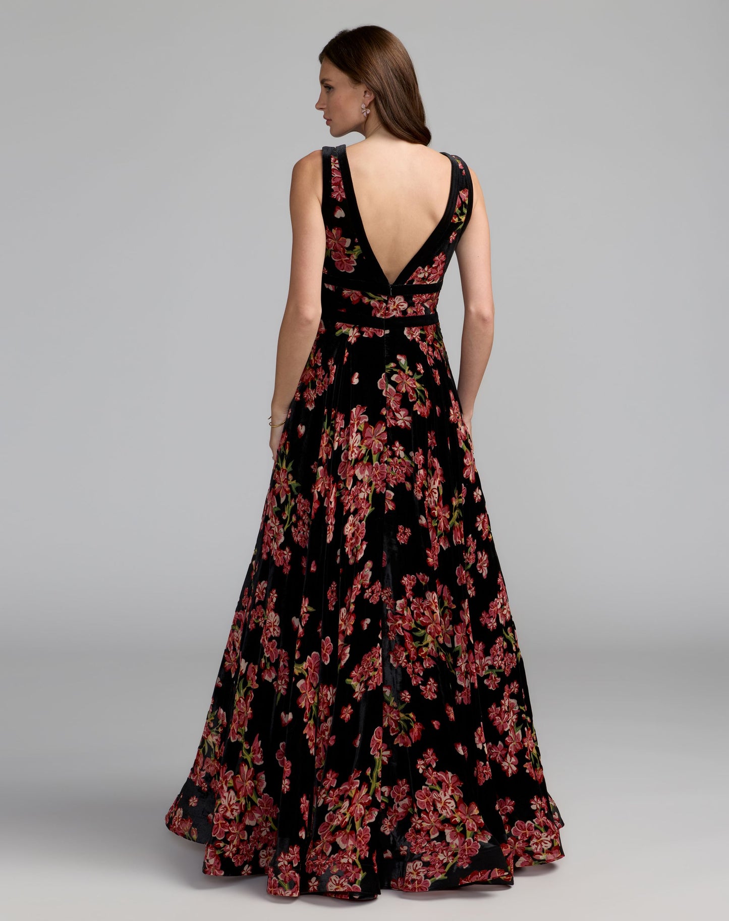 Black Floral Velvet Ballgown With Bow - Ieena for Mac Duggal