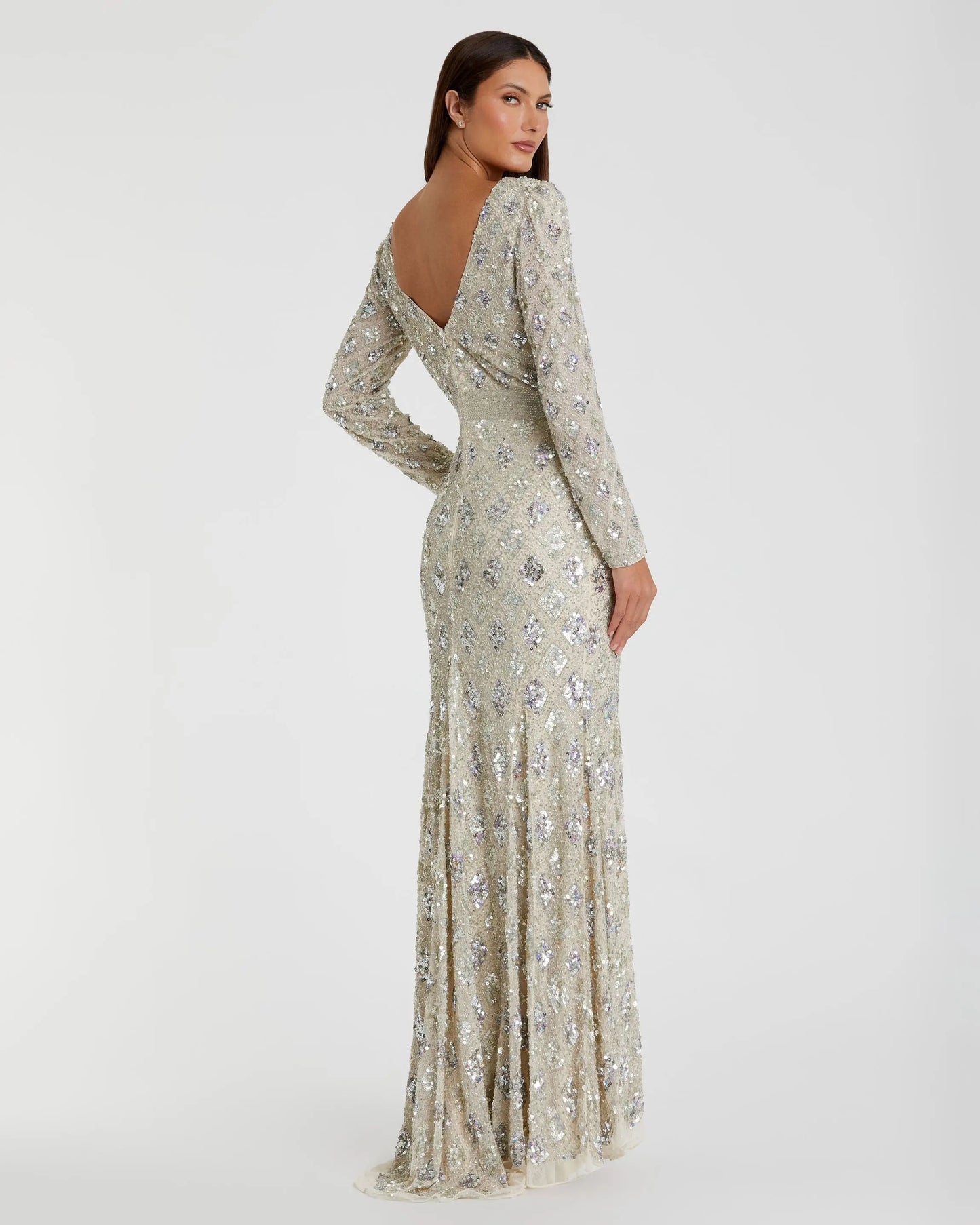 Silver Geometric Embellished Evening Gown - Mac Duggal