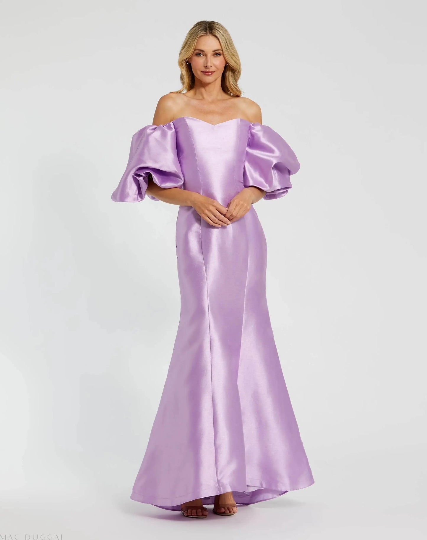 Purple Sweetheart Off The Shoulder Puff Sleeve Gown - Mac Duggal