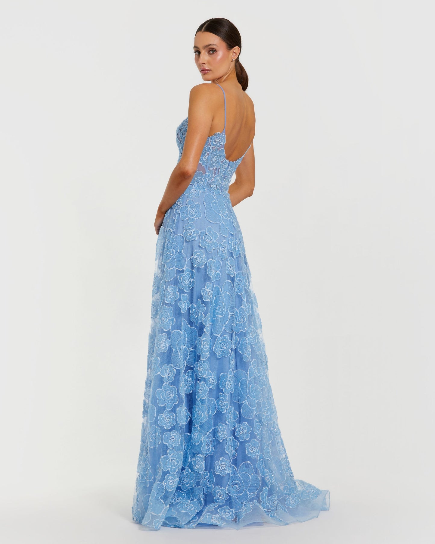 Blue Embroidered Sweetheart Neck A-Line Gown - Mac Duggal