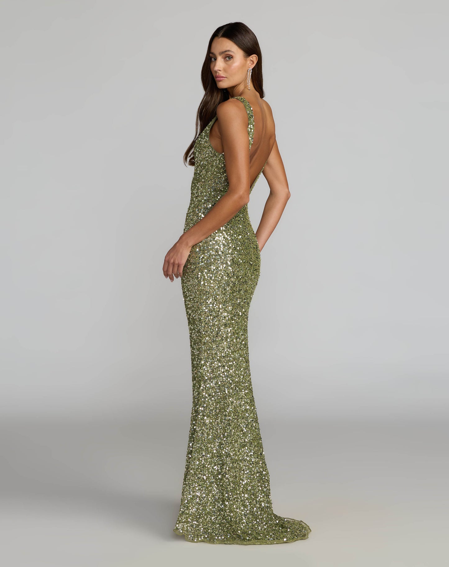 Green Sequin Open Back Column Gown Mac Duggal