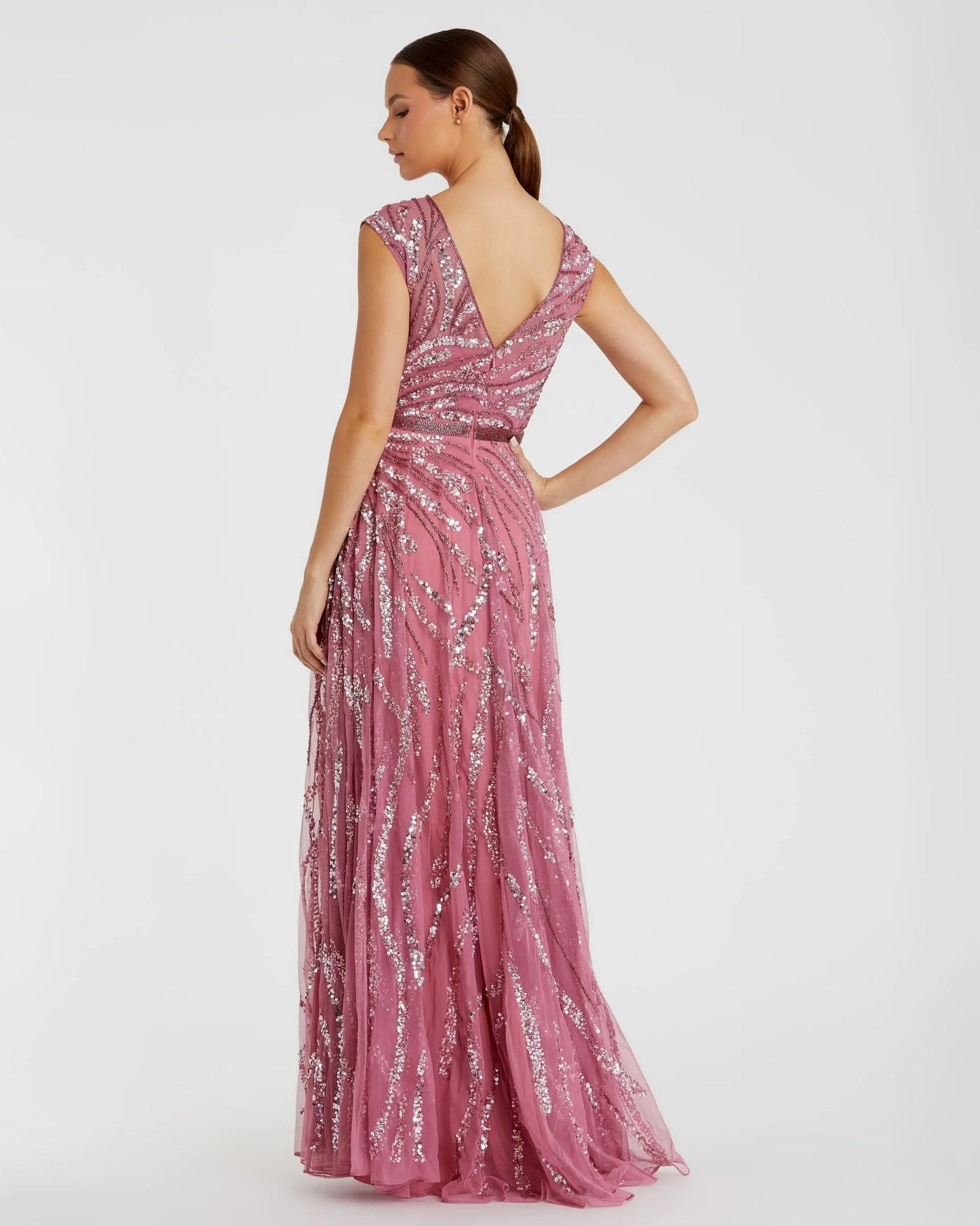 Pink Cap Sleeve Embellished Evening Gown - Mac Duggal