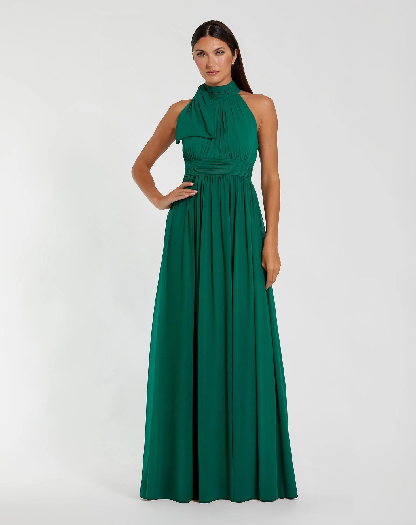 Green High Neck Chiffon Gown - Ieena for Mac Duggal
