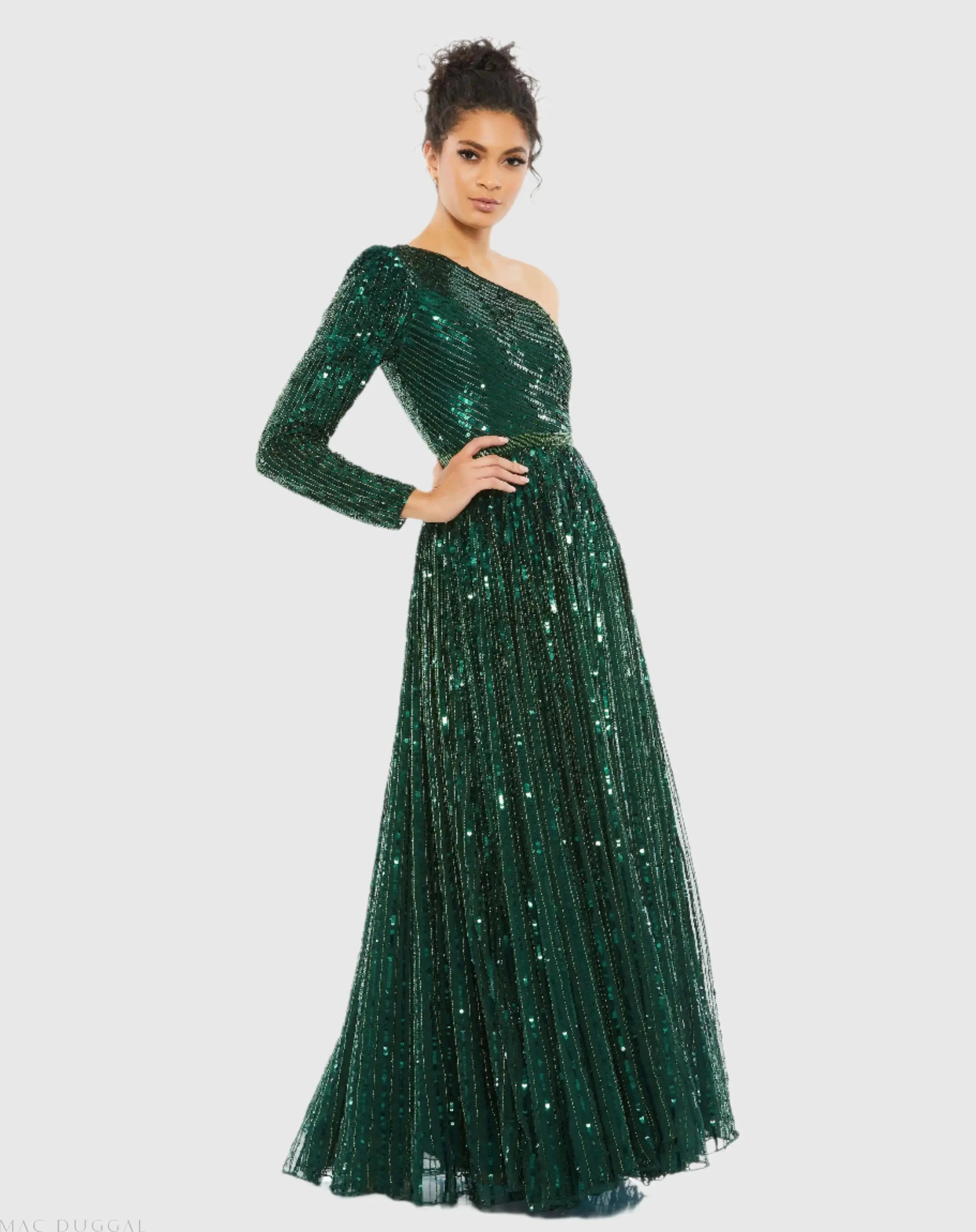 Sequined One Shoulder A Line Gown - Mac Duggal Sequined One Shoulder A Line Gown - Mac Duggal
