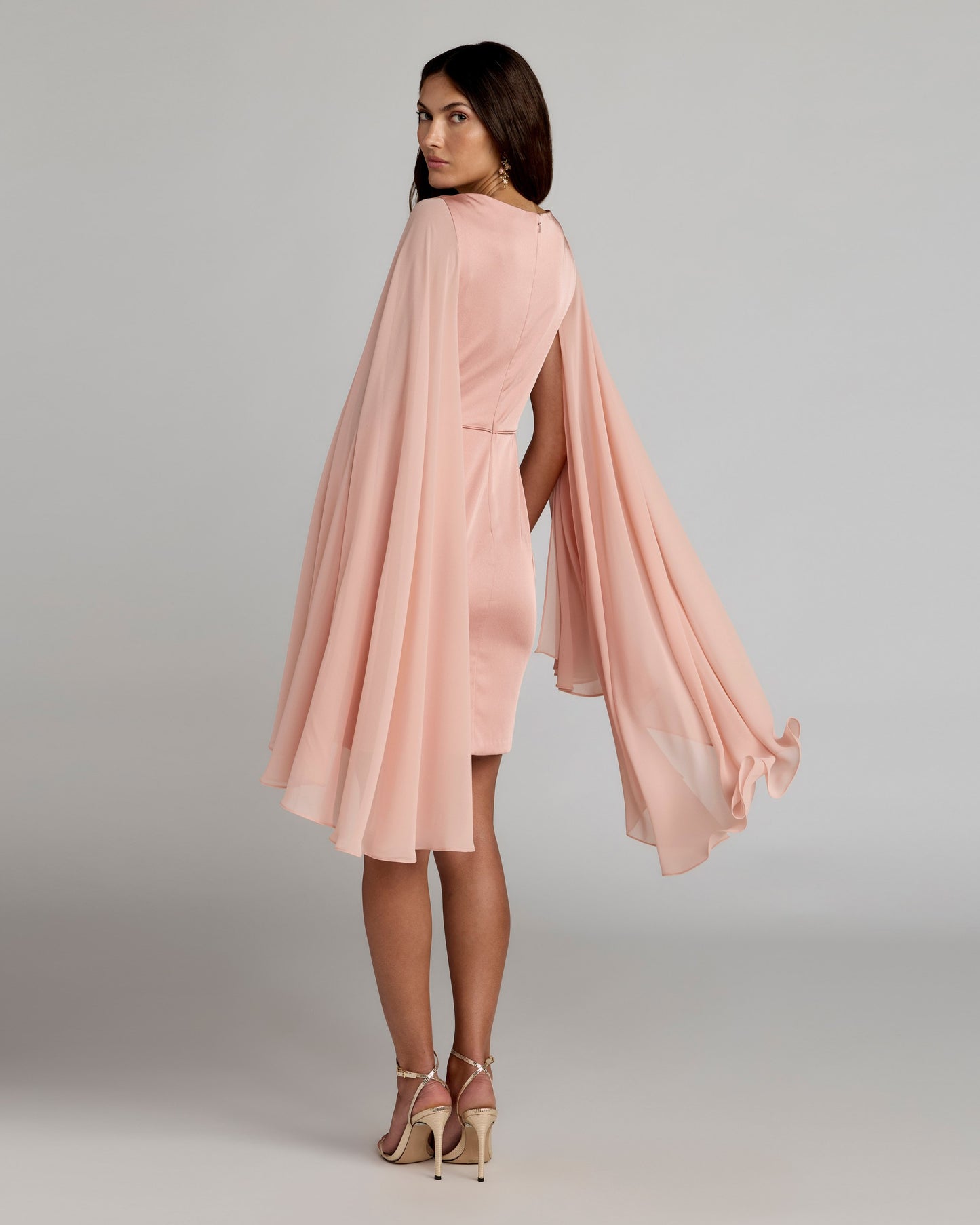 Pink V-Neck Cape Sleeve Mini Dress Ieena for Mac Duggal