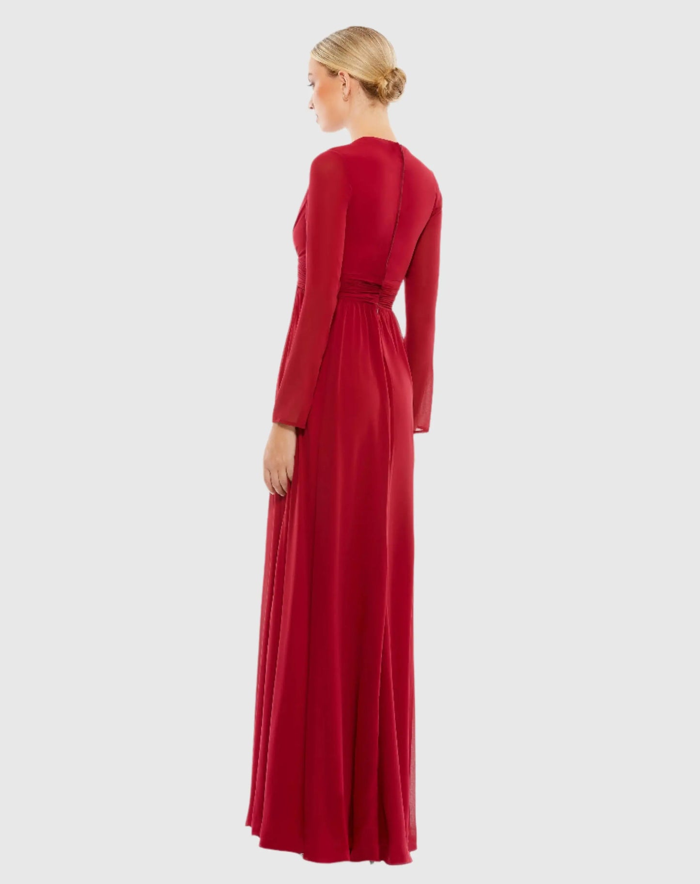 Red V-Neck Front Twist Long Sleeve Gown - Mac Duggal
