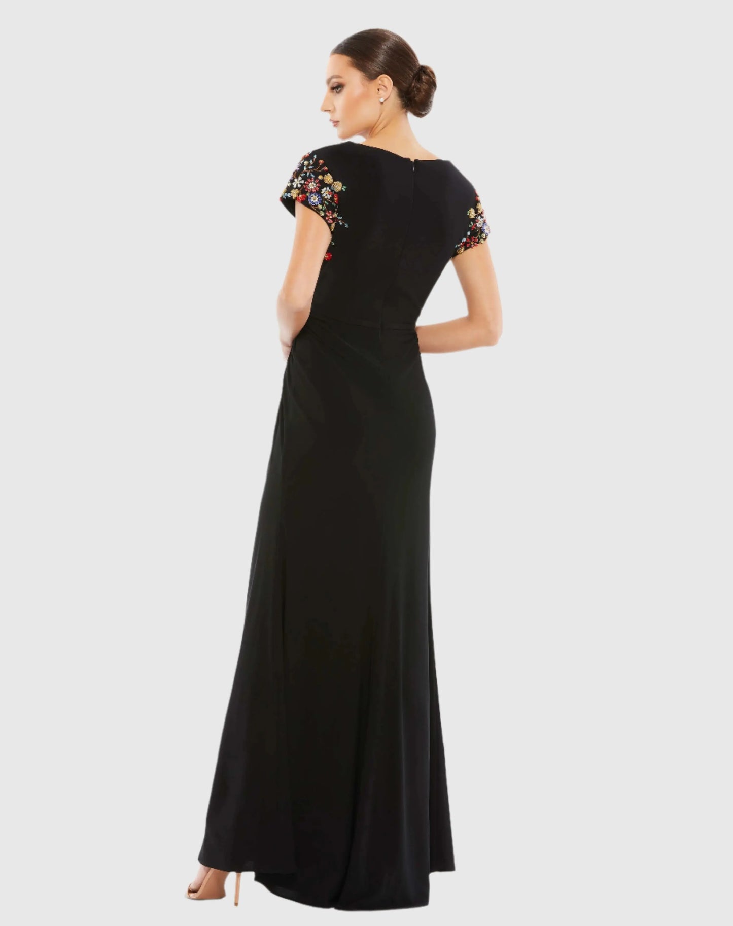Embellished Sleeve Jersey Wrap Gown - Mac Duggal