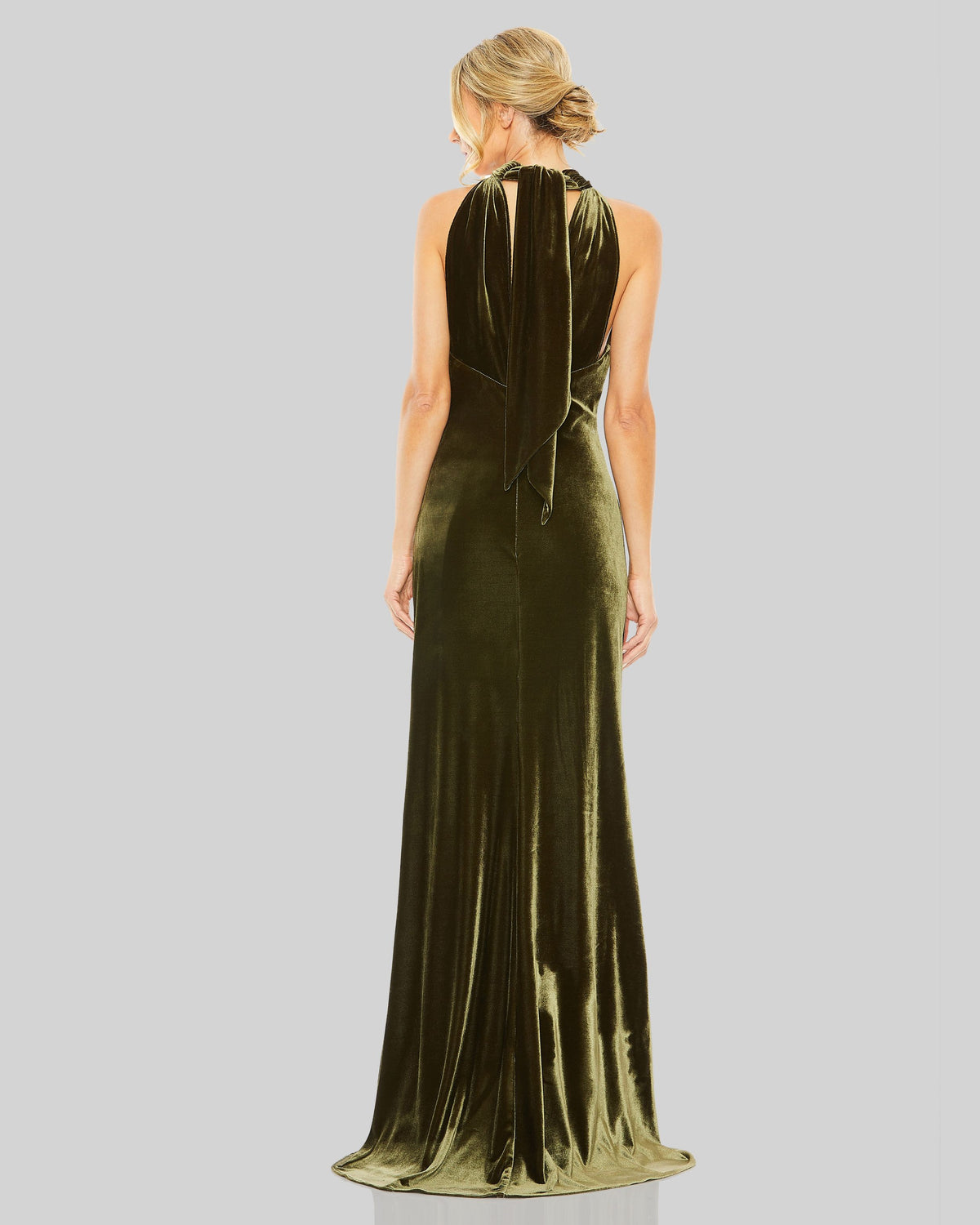 Olive Velvet Halter Column Gown Ieena for Mac Duggal