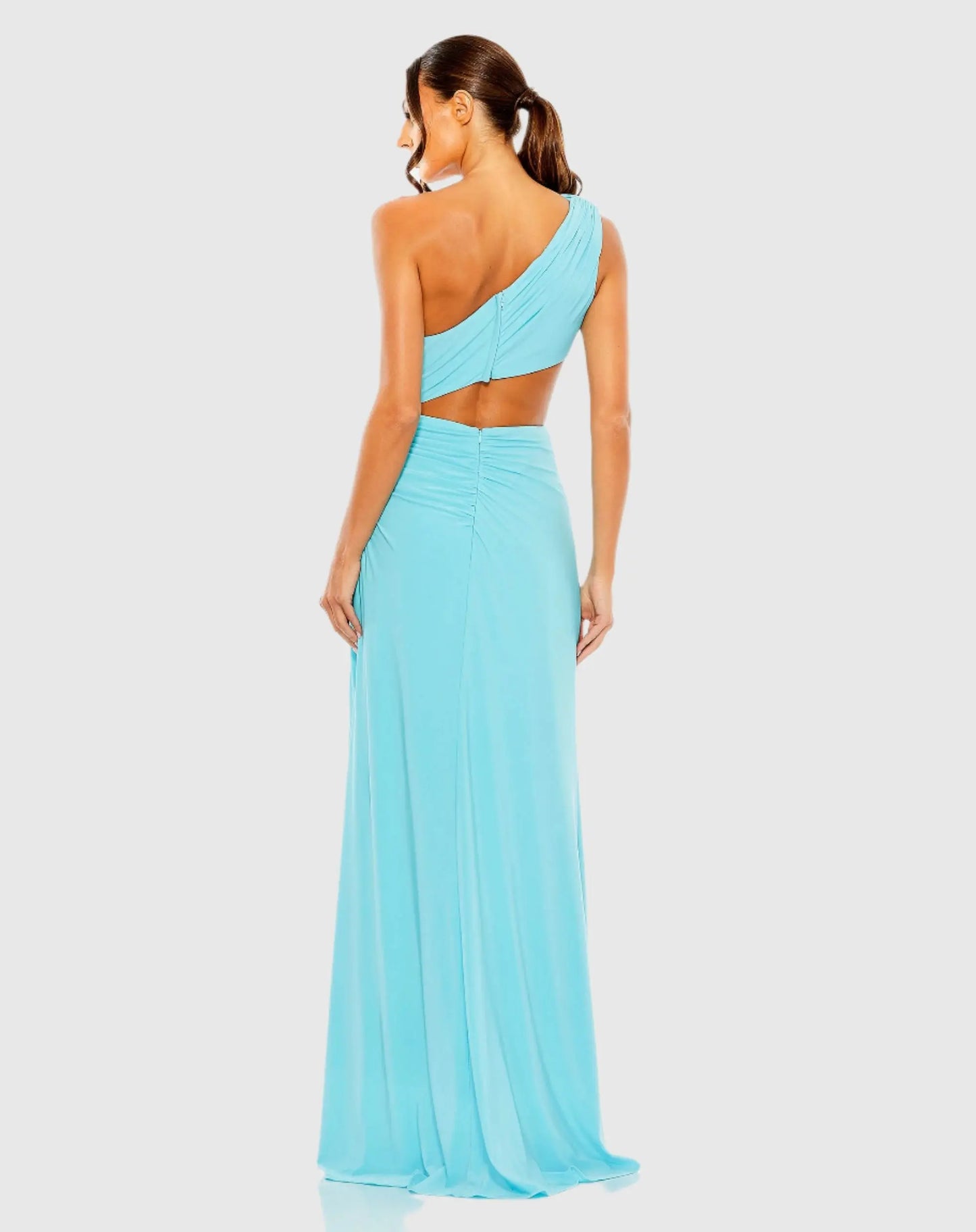 Blue Cut Out One Shoulder Ruched Back Gown - Mac Duggal