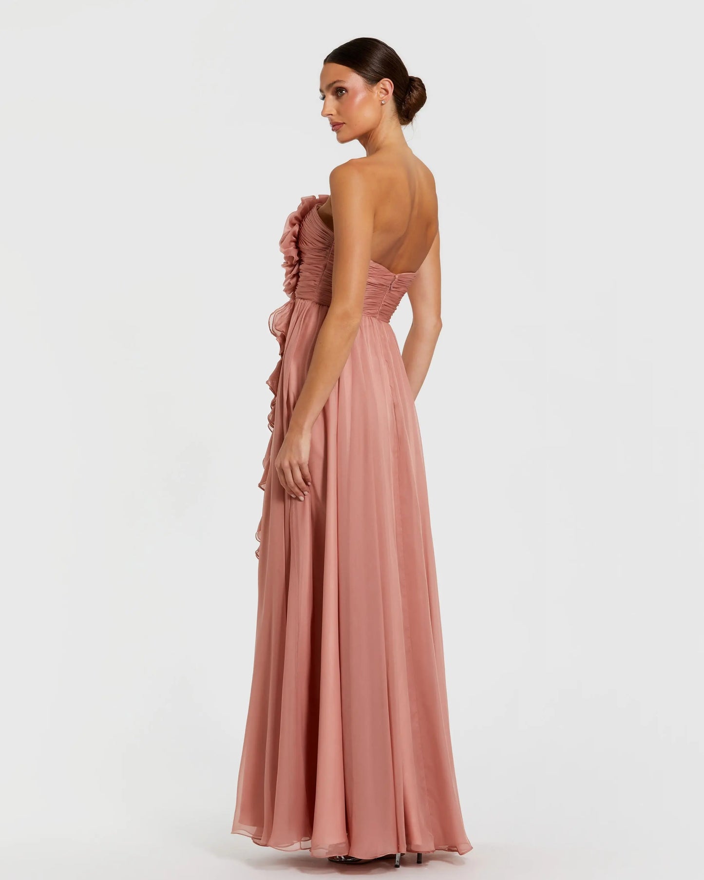 Pink Strapless Chiffon Gown With Oversized 3D Flower Ieena for Mac Duggal